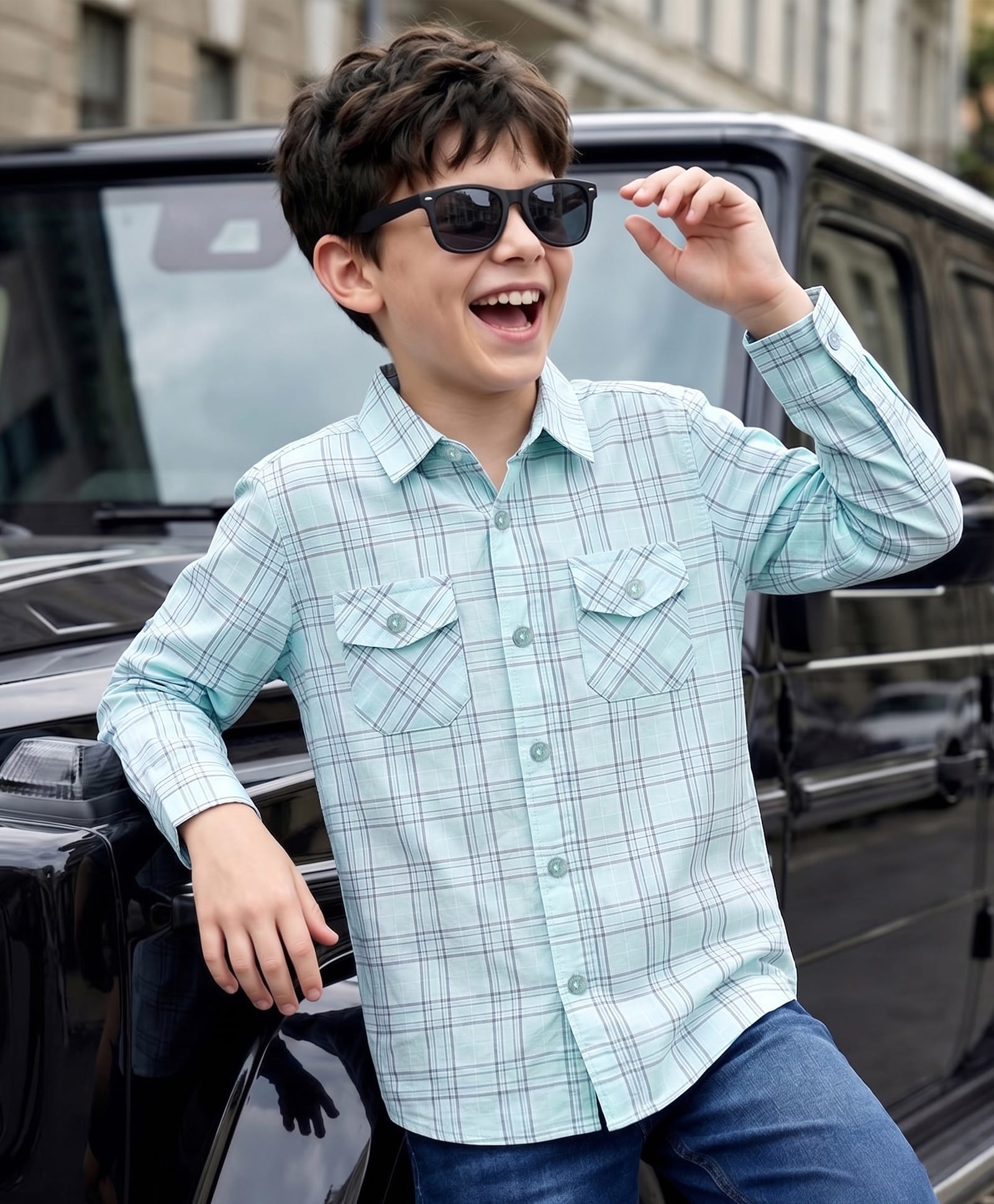 Kookie Kids Cotton Woven Full Sleeves Shirt With Checks - Light Blue-image-44