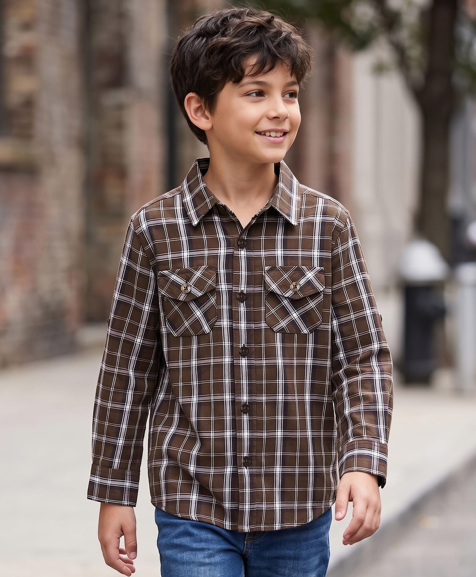 Kookie Kids Cotton Woven Full Sleeves Shirt With Checks - Brown-image-20