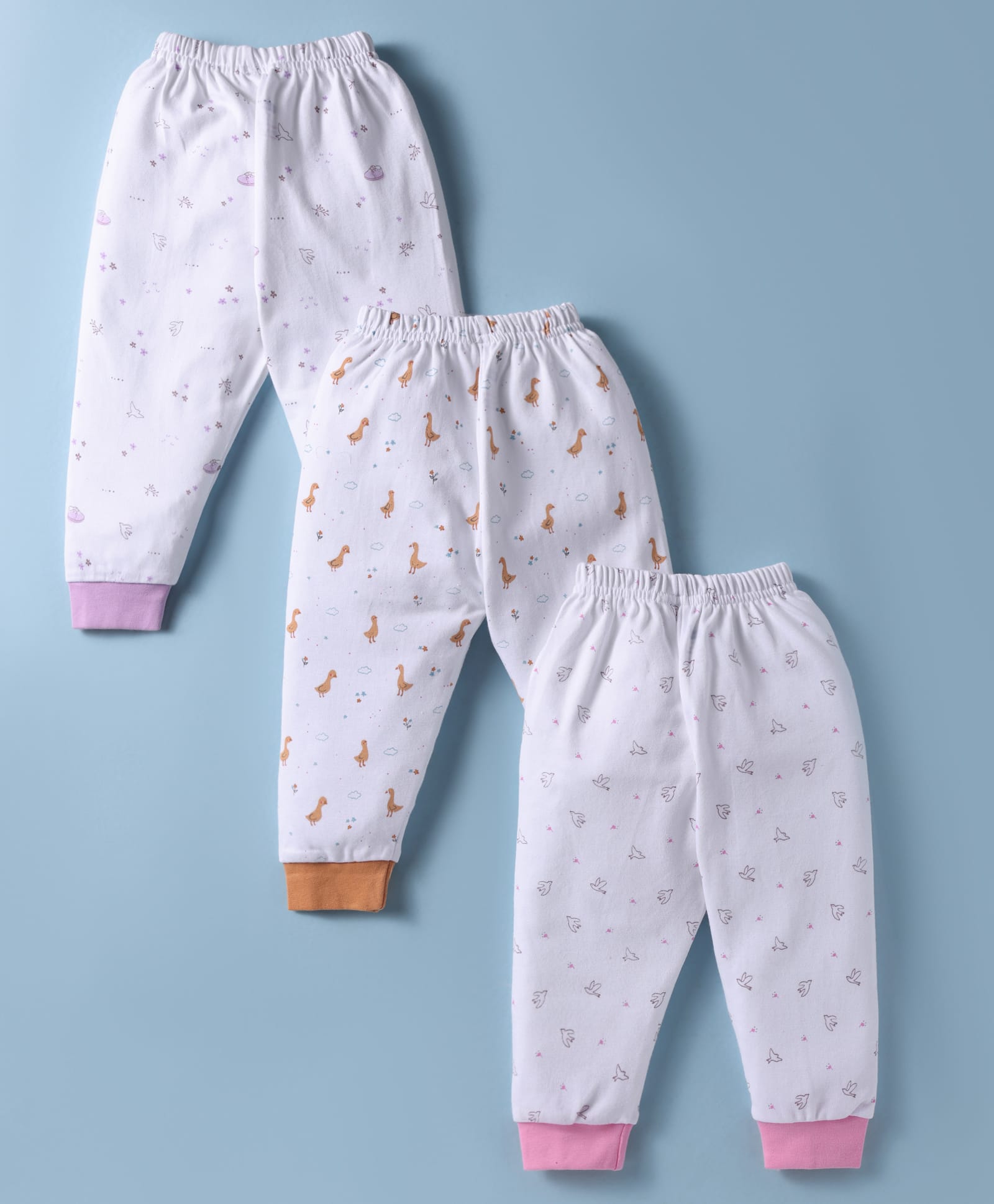 Simply Interlock Knit Full Length Bird Printed Lounge Pants Pack of 3 - White-image-30