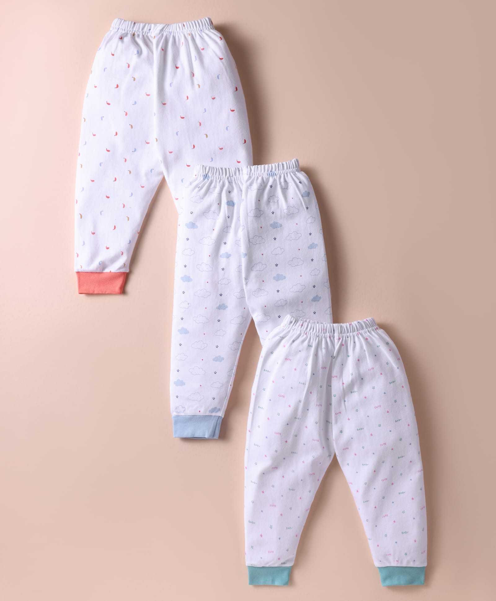 Simply Interlock Knit Full Length Star & Cloud Printed Lounge Pants Pack of 3 - White-picture-16