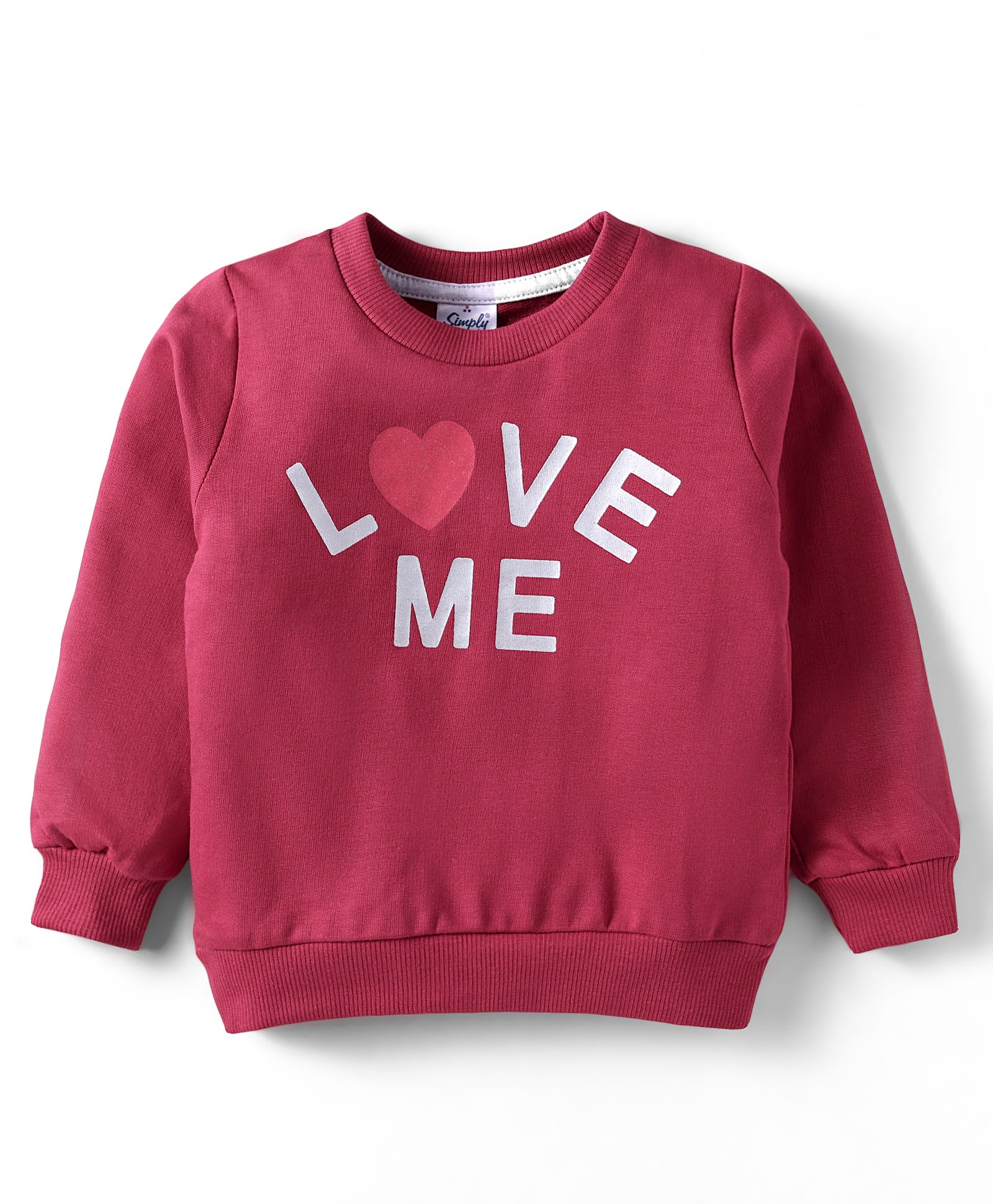 Simply Looper Knit Full Sleeves T-Shirt With Love Me Text Print - Maroon-image-30