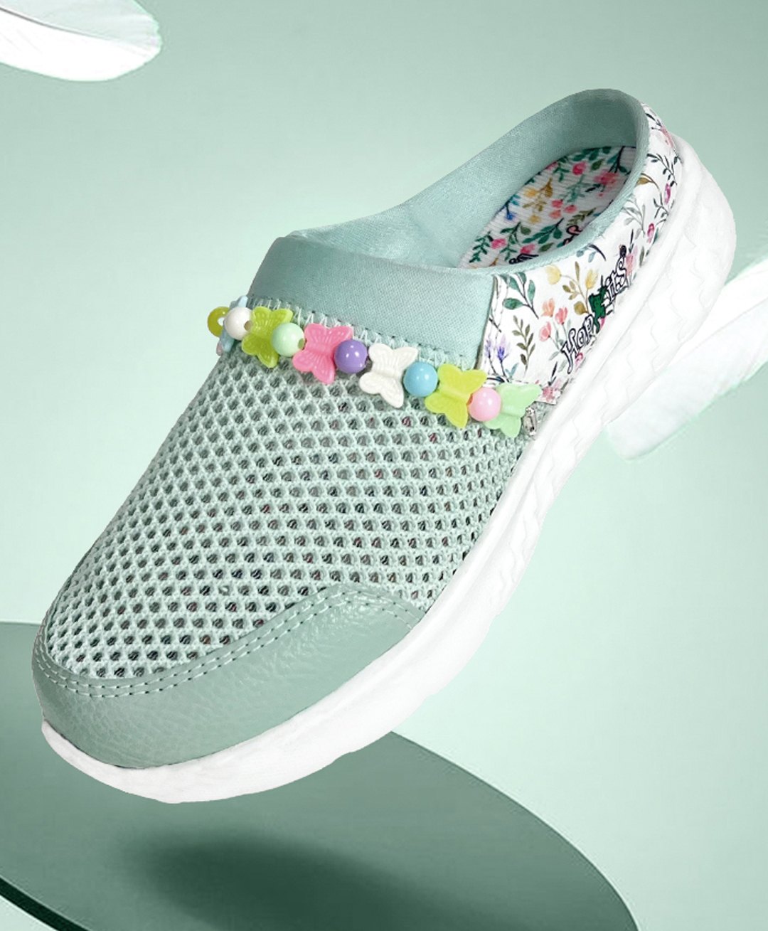 Hopits Mesh Detailed & Floral Designed With Detachable Bracelet Shoes - Sea Green-picture-25
