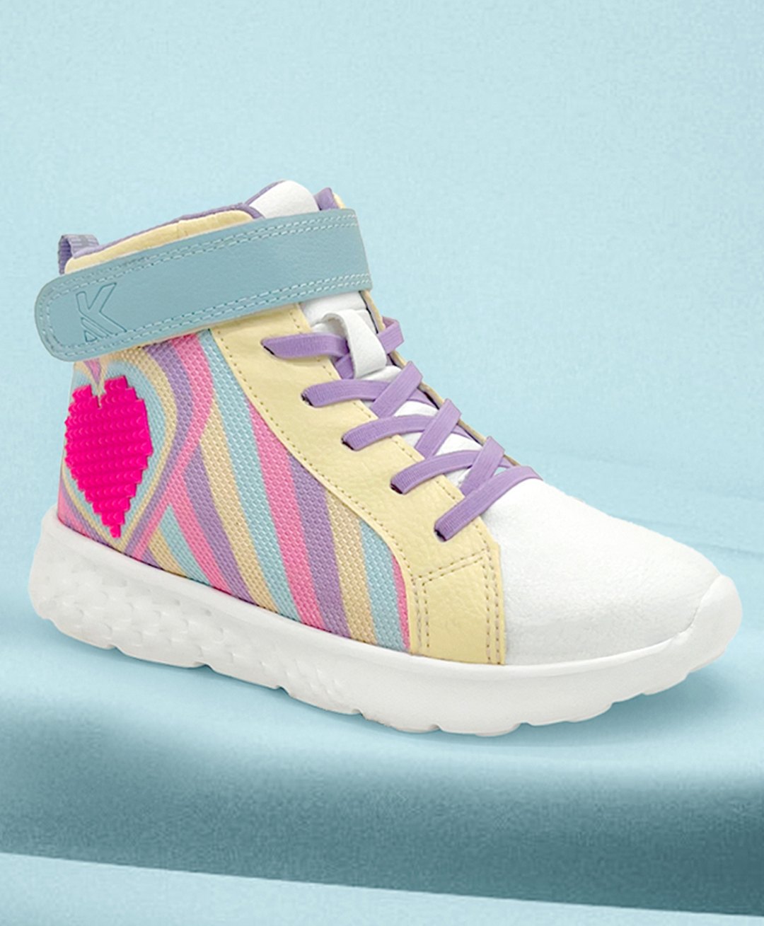 Hopits Striped & Heart Designed With Velcro Closure & Lace Up Sneakers - White-picture-26
