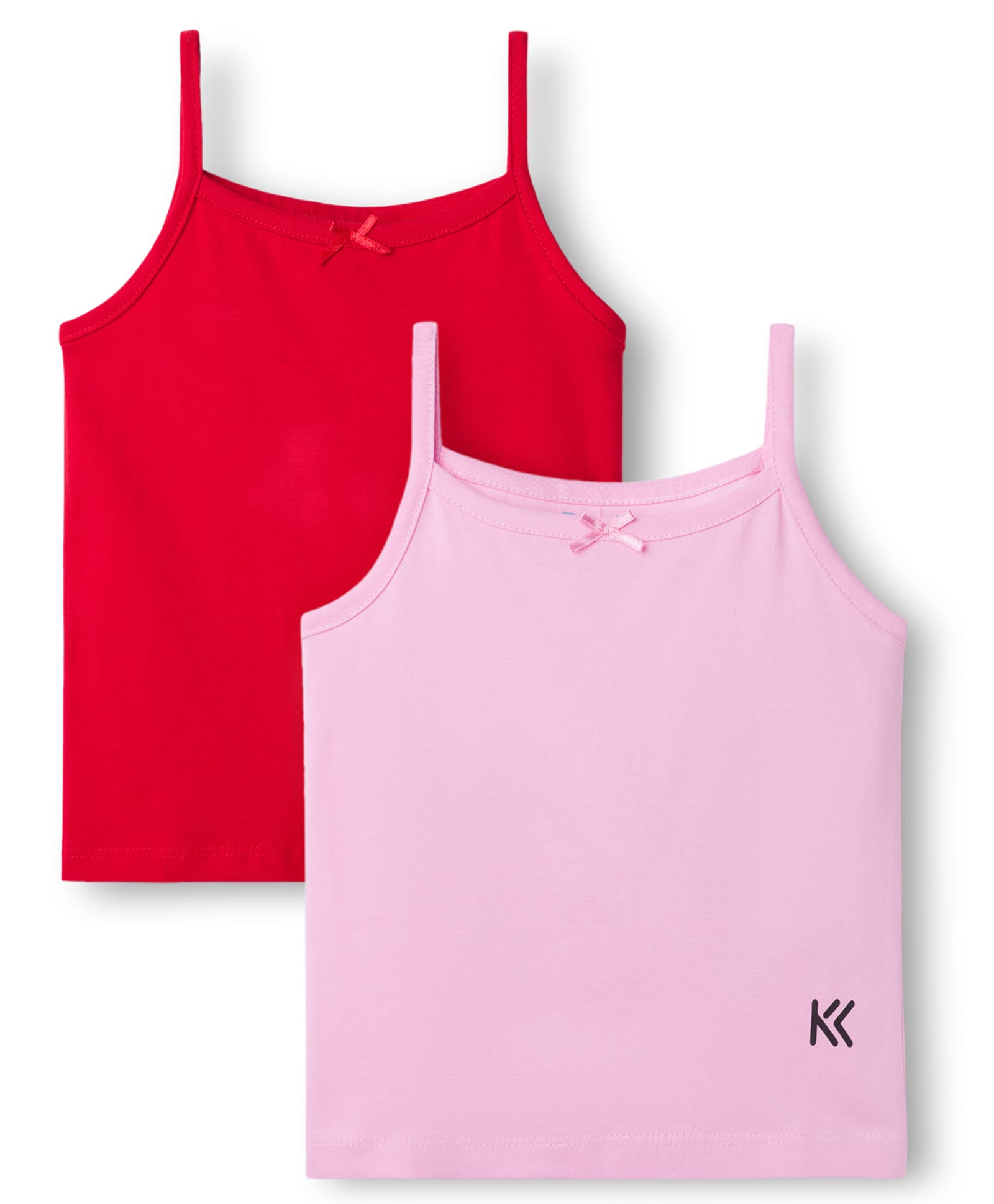 Kookie Kids Cotton Lycra Knit Sleeveless Solid Color Slips with Bow Applique Pack of 2 - Red & Pink