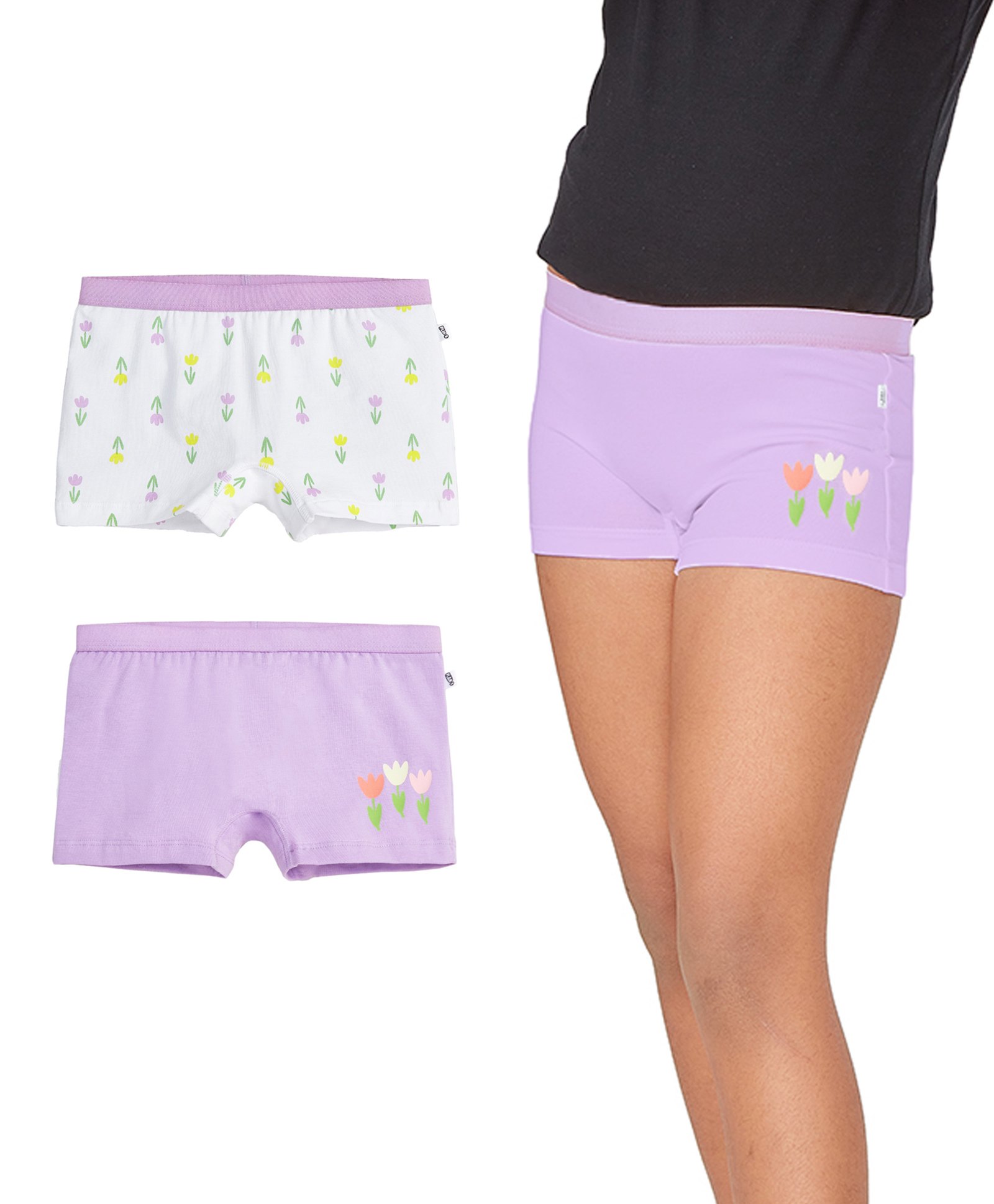 Plan B Cotton Knit Pack Of 2 Tulip Printed Boy Shorts - White & Lavender-picture-49