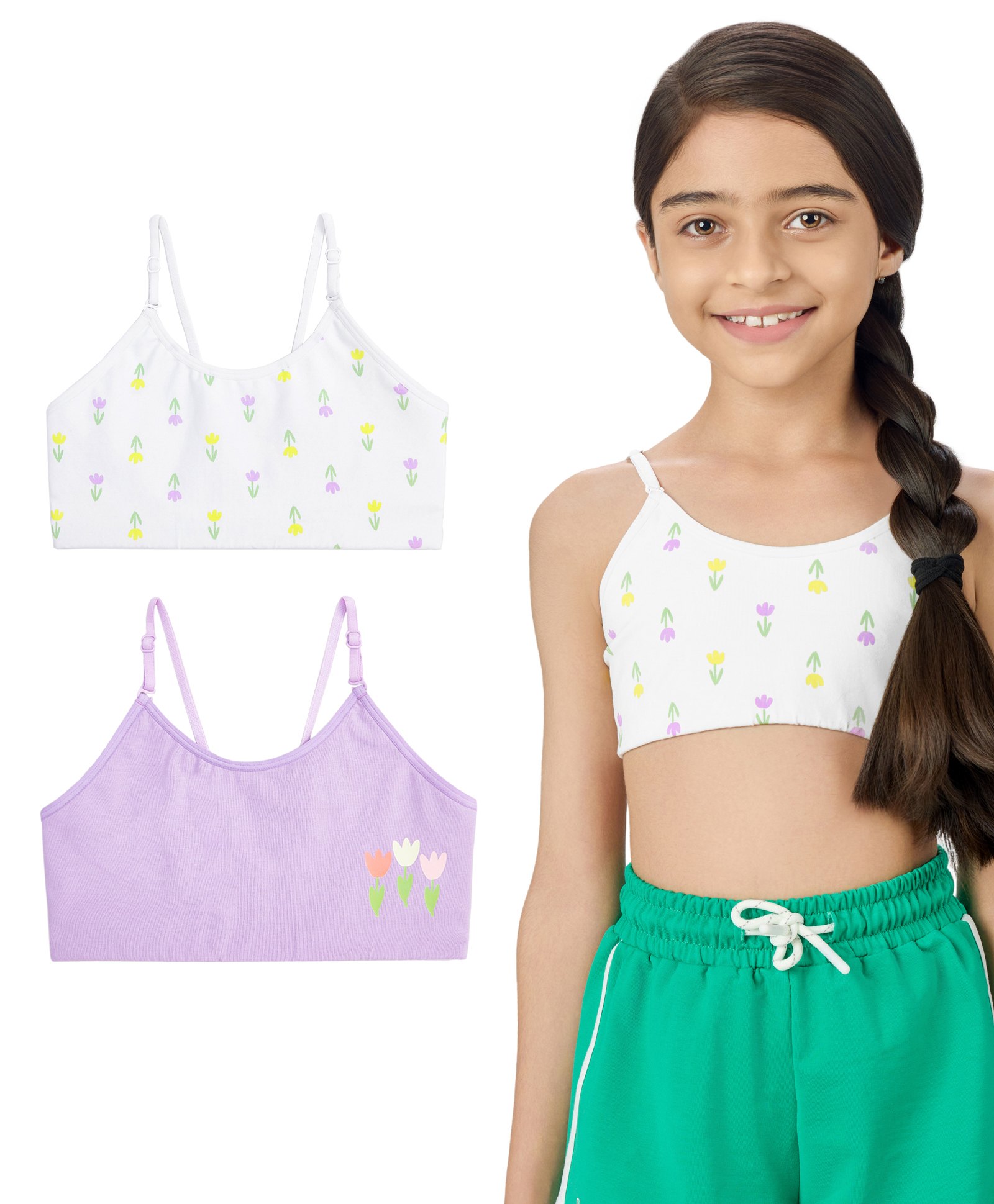 Plan B Cotton Elastane Knit Pack Of 2 Floral Printed Training Bras - White & Lavender-picture-28