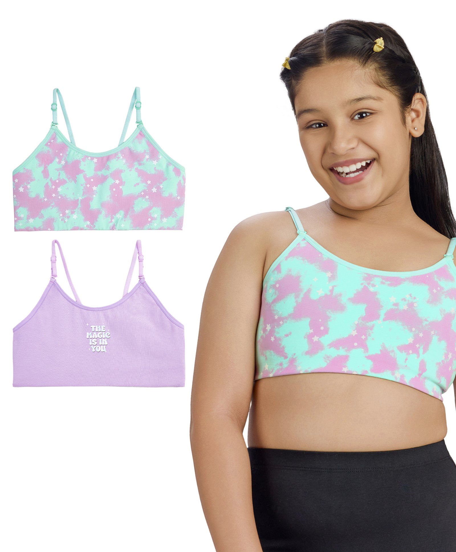 Plan B Cotton Elastane Knit Pack Of 2 The Magic Is In You Text Printed & Tie Dye Training Bras - Aruba & Lavender-picture-26
