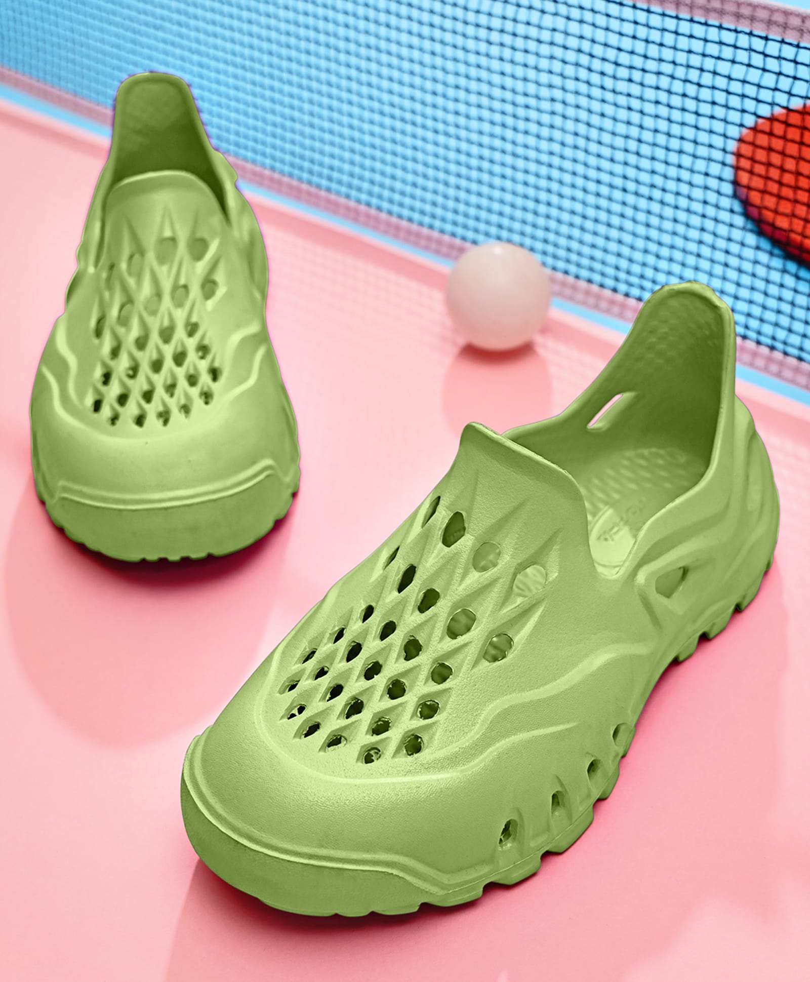 HOPPA SWEDEN Solid Perforated Slip On Clogs - Neon Green-image-19