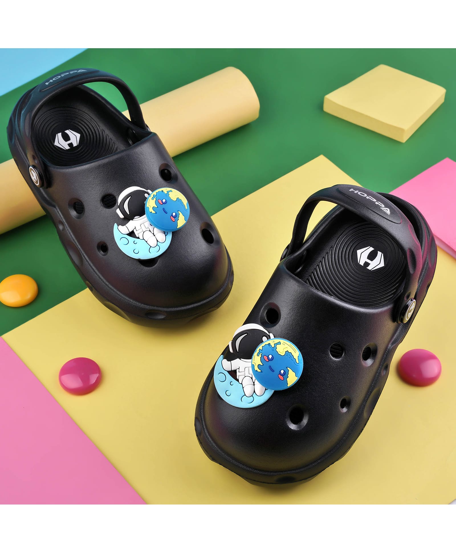 HOPPA SWEDEN Perforated Clogs With Astronaut Charms - Black-image-36