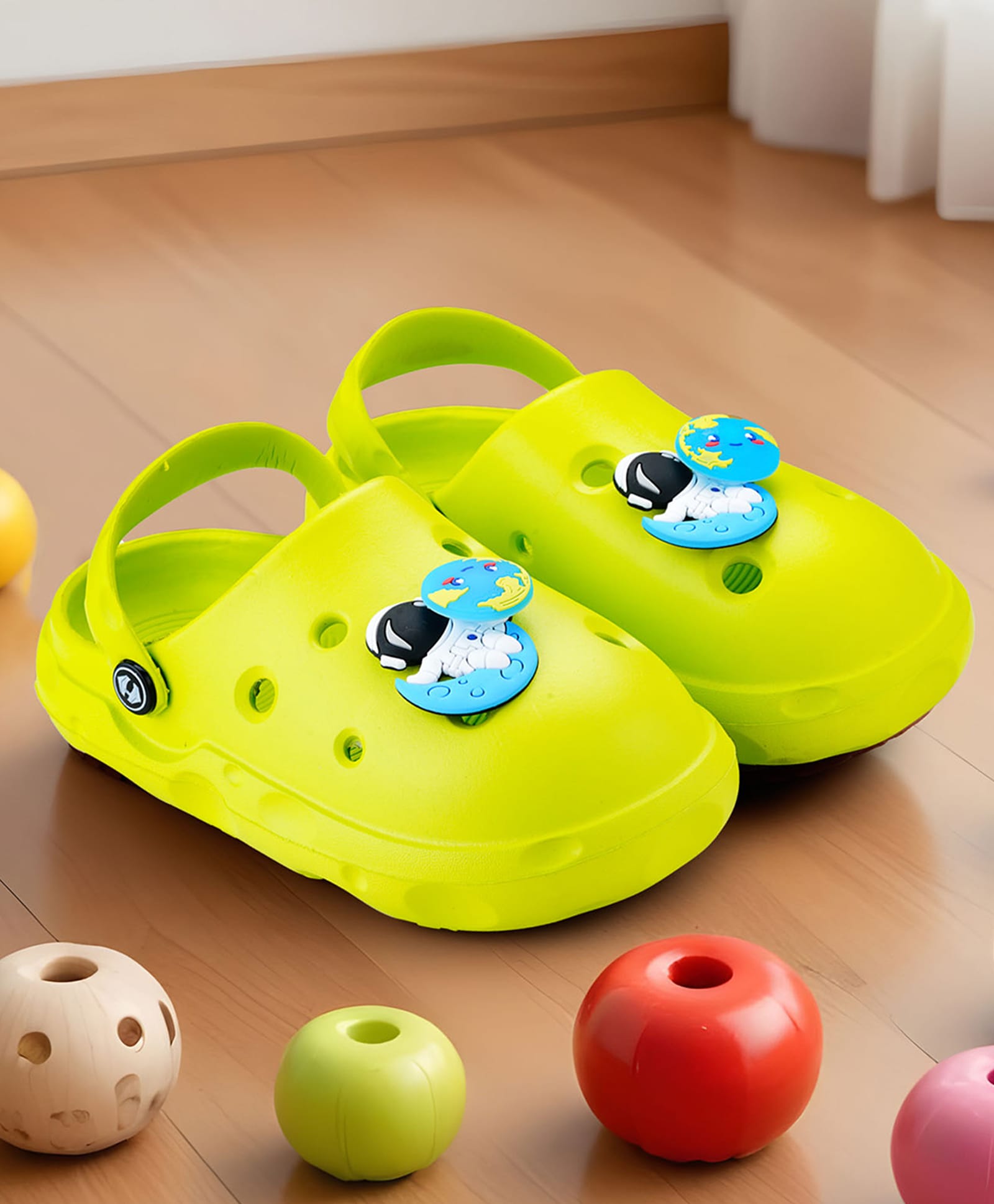 HOPPA SWEDEN Perforated Clogs With Astronaut Charms - Neon Green-image-18