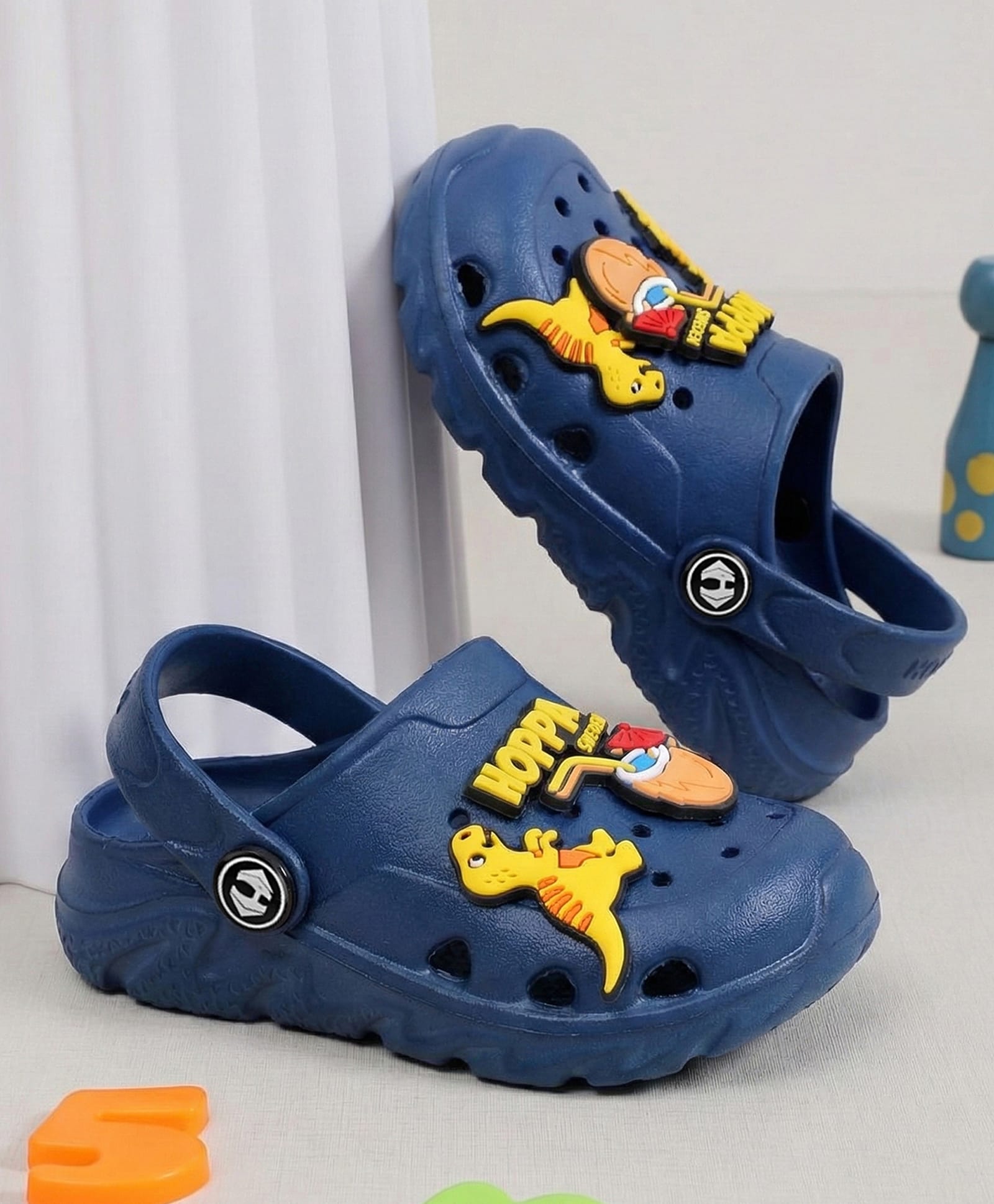 HOPPA SWEDEN Perforated Clogs With Dinosaur & Coconut Drink Charms - Navy Blue-image-37