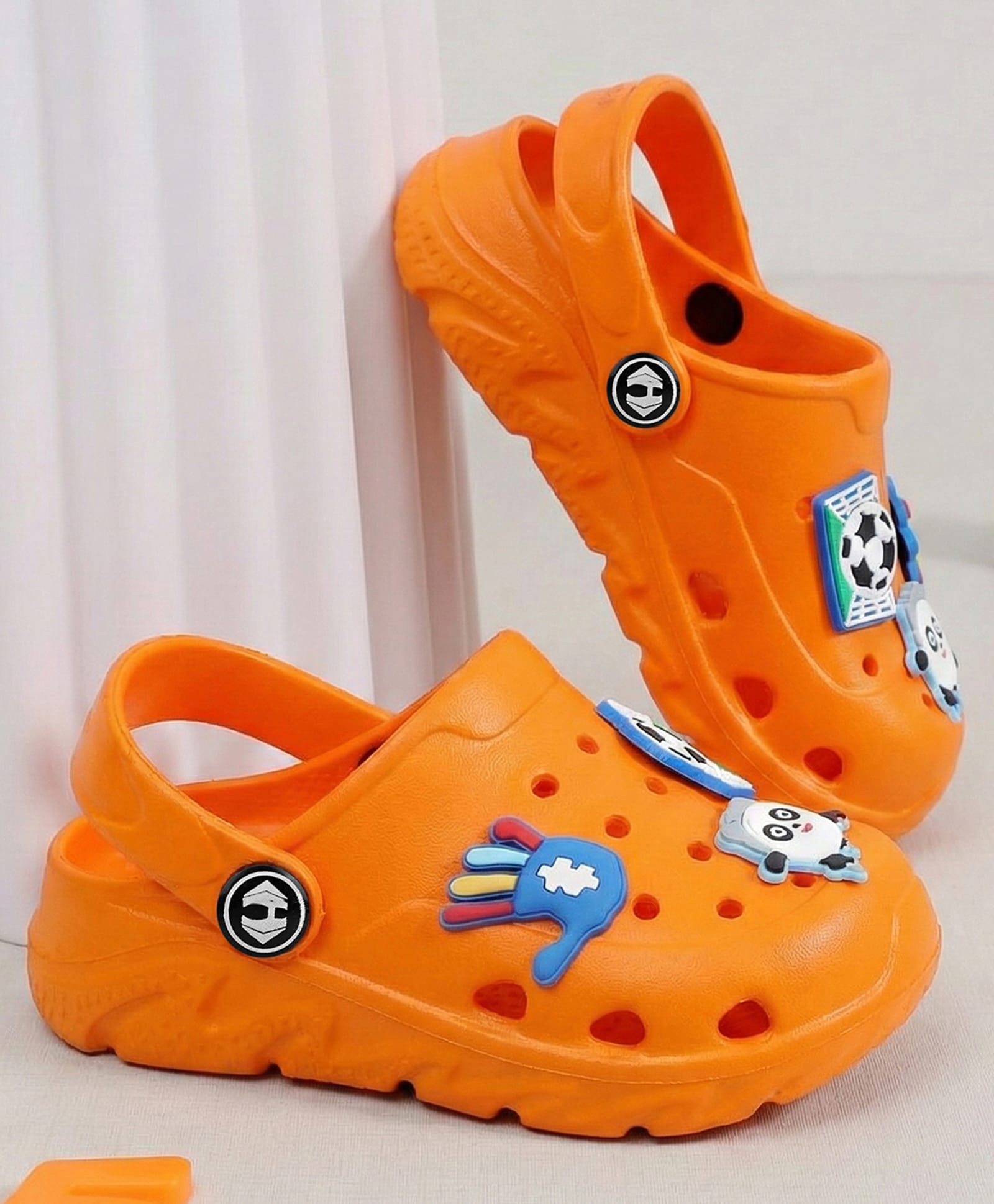 HOPPA SWEDEN Perforated Clogs With Panda & Ball Charms - Orange-picture-9