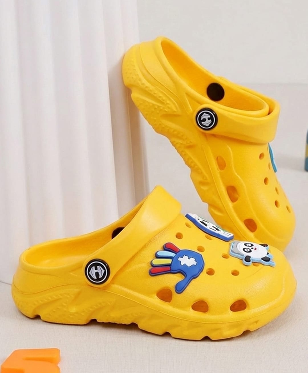 HOPPA SWEDEN Perforated Clogs With Football & Panda Charms - Yellow-picture-15
