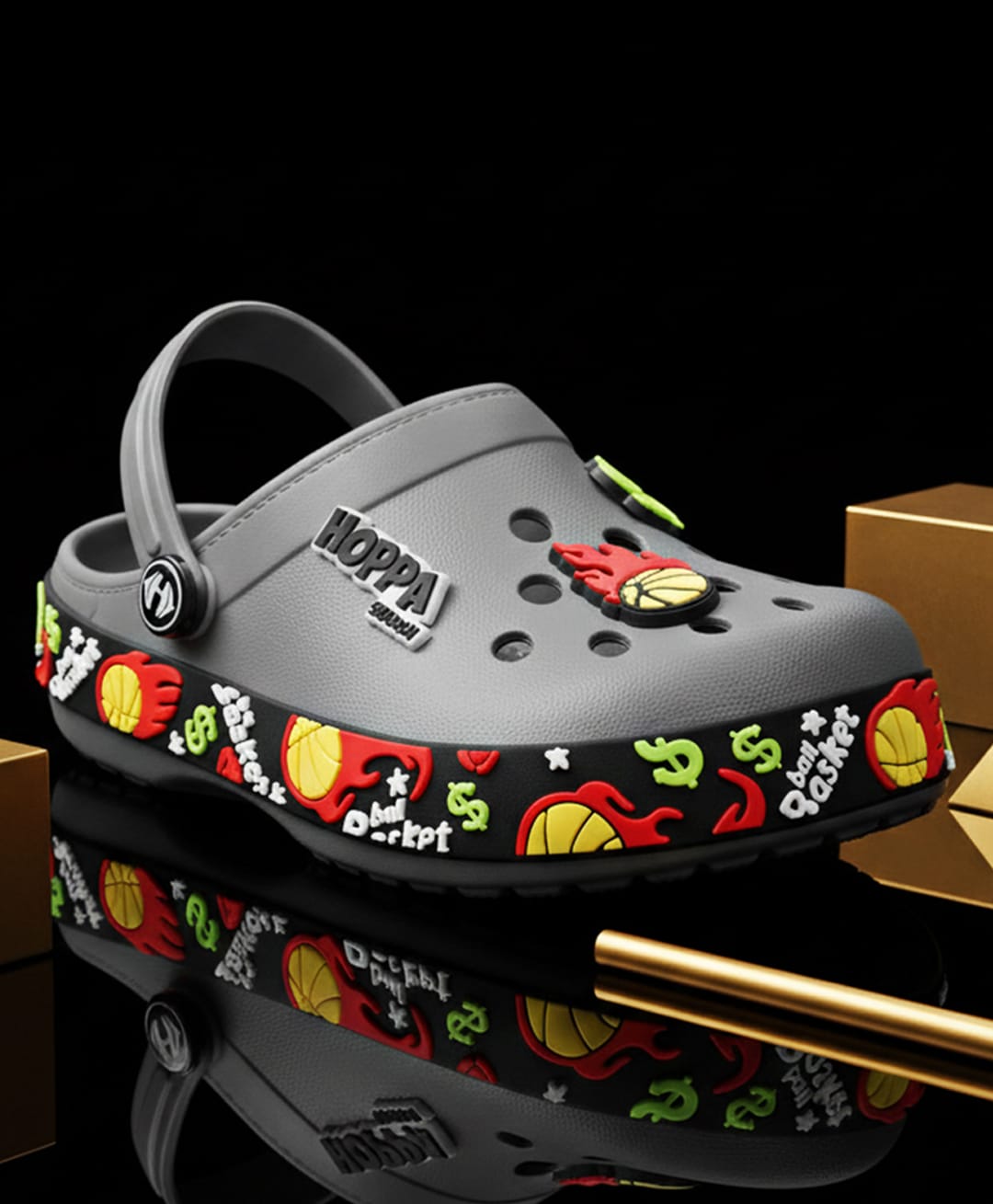 HOPPA SWEDEN Basketball Designed Perforated Clogs With Charms - Ice Grey-picture-24