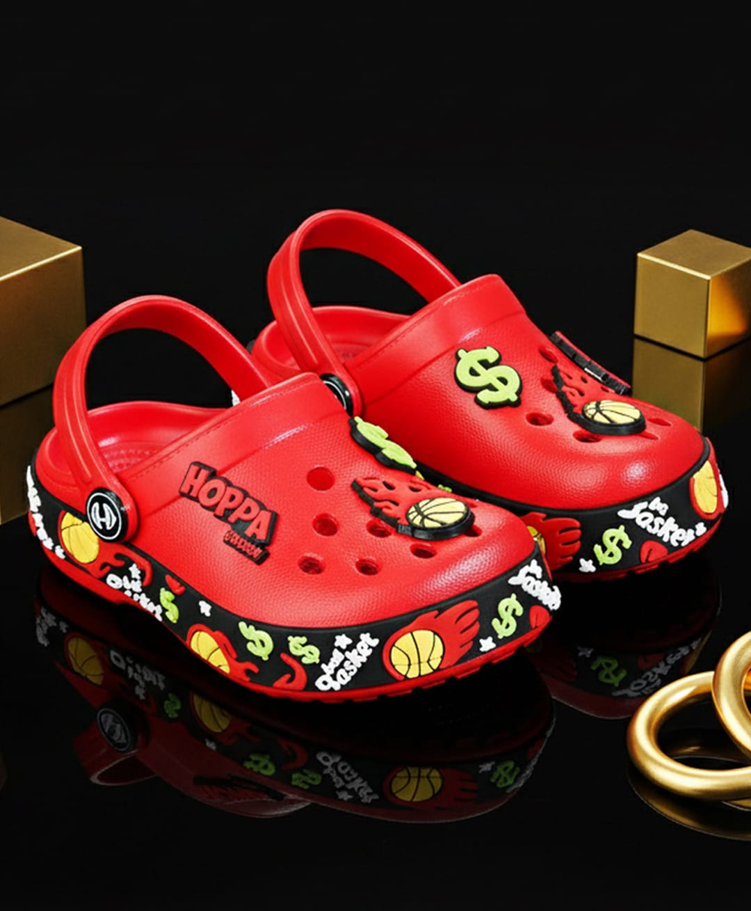 HOPPA SWEDEN Basketball Designed Perforated Clogs With Charms - Red-picture-28