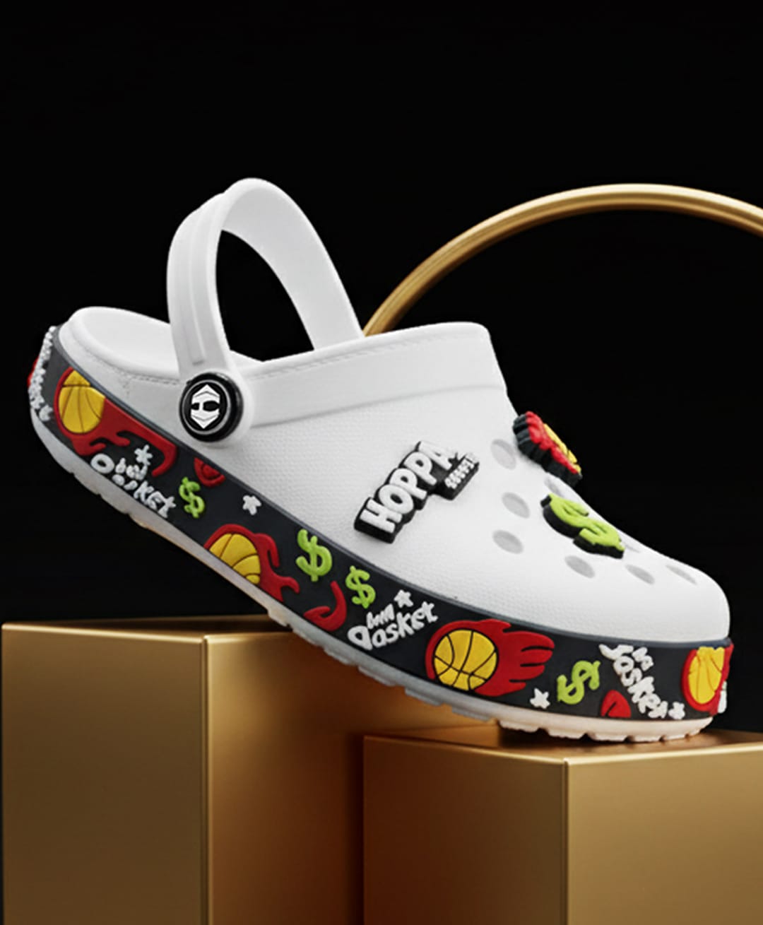 HOPPA SWEDEN Basketball Designed Perforated Clogs With Charms - White-picture-32