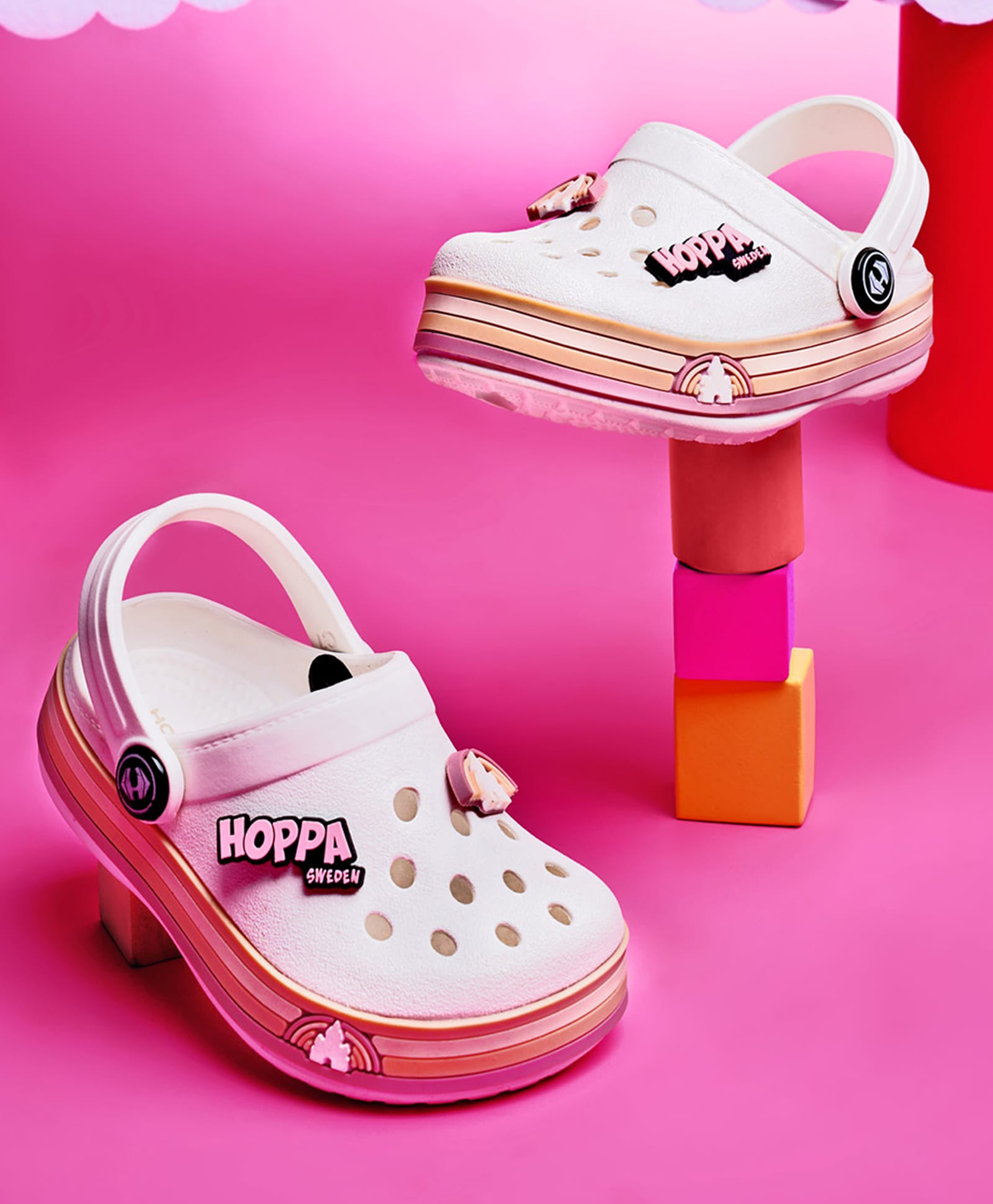 HOPPA SWEDEN Castle Designed Perforated Clogs With Charms - White-picture-16