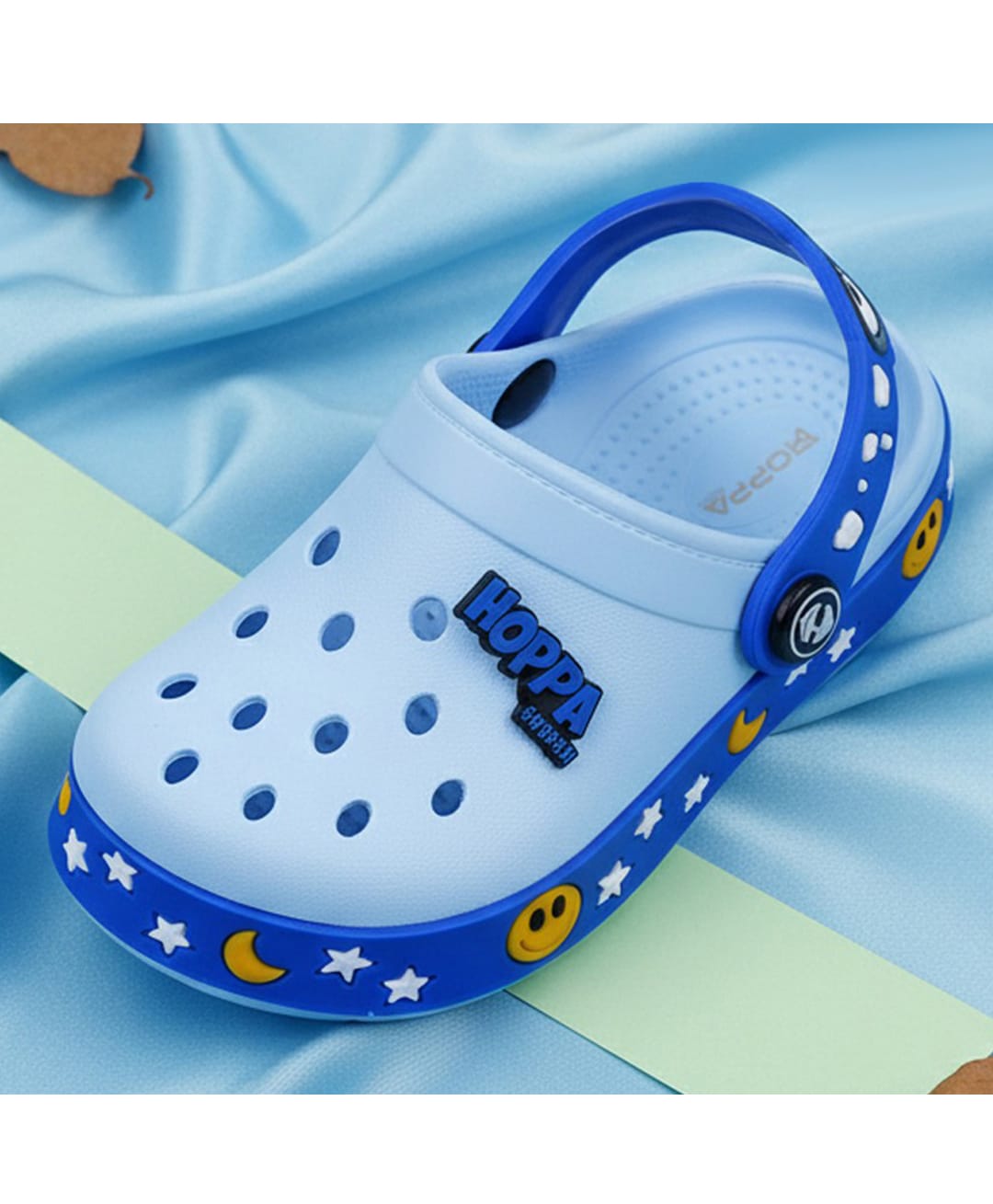 HOPPA SWEDEN Stars & Smiley Face Designed Perforated Clogs - Blue-picture-3