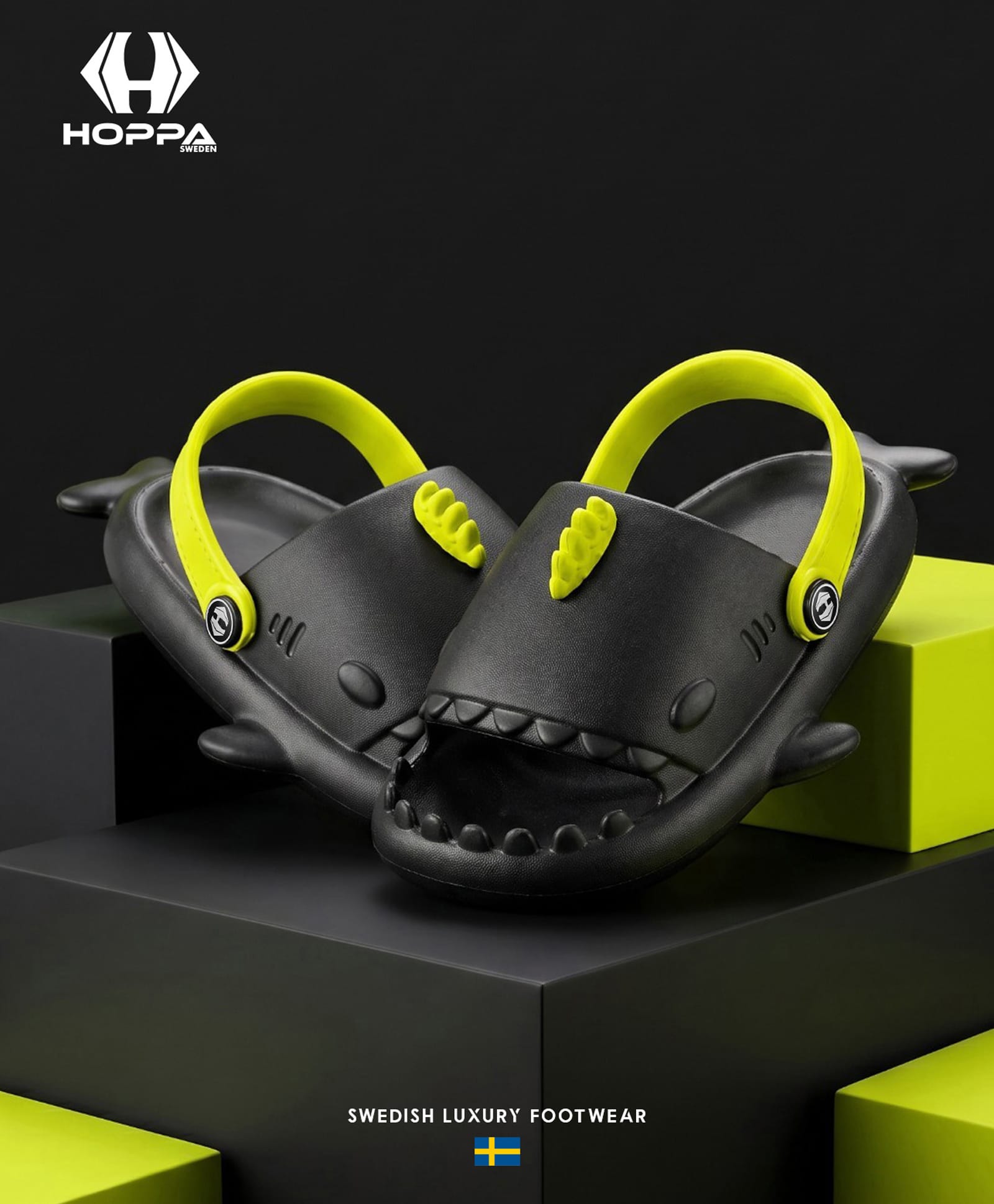 HOPPA SWEDEN Fish Designed Slingback Clogs - Black & Neon Green-picture-10