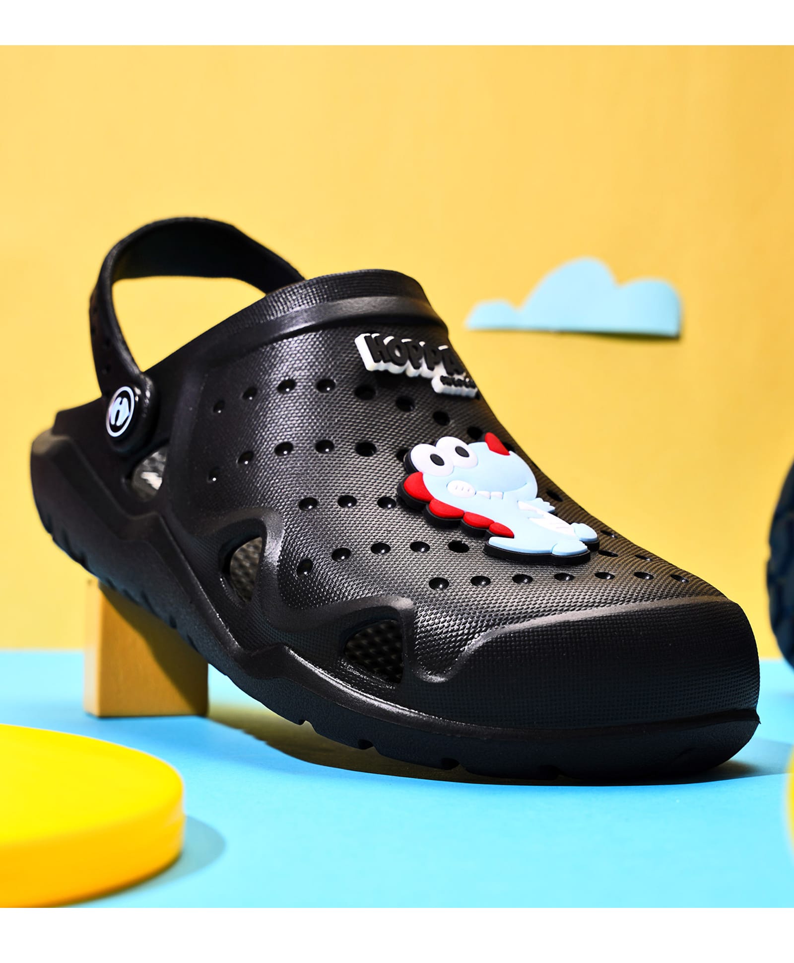 HOPPA SWEDEN Perforated Slingback Clogs With Dinosaur Charms - Black-image-44