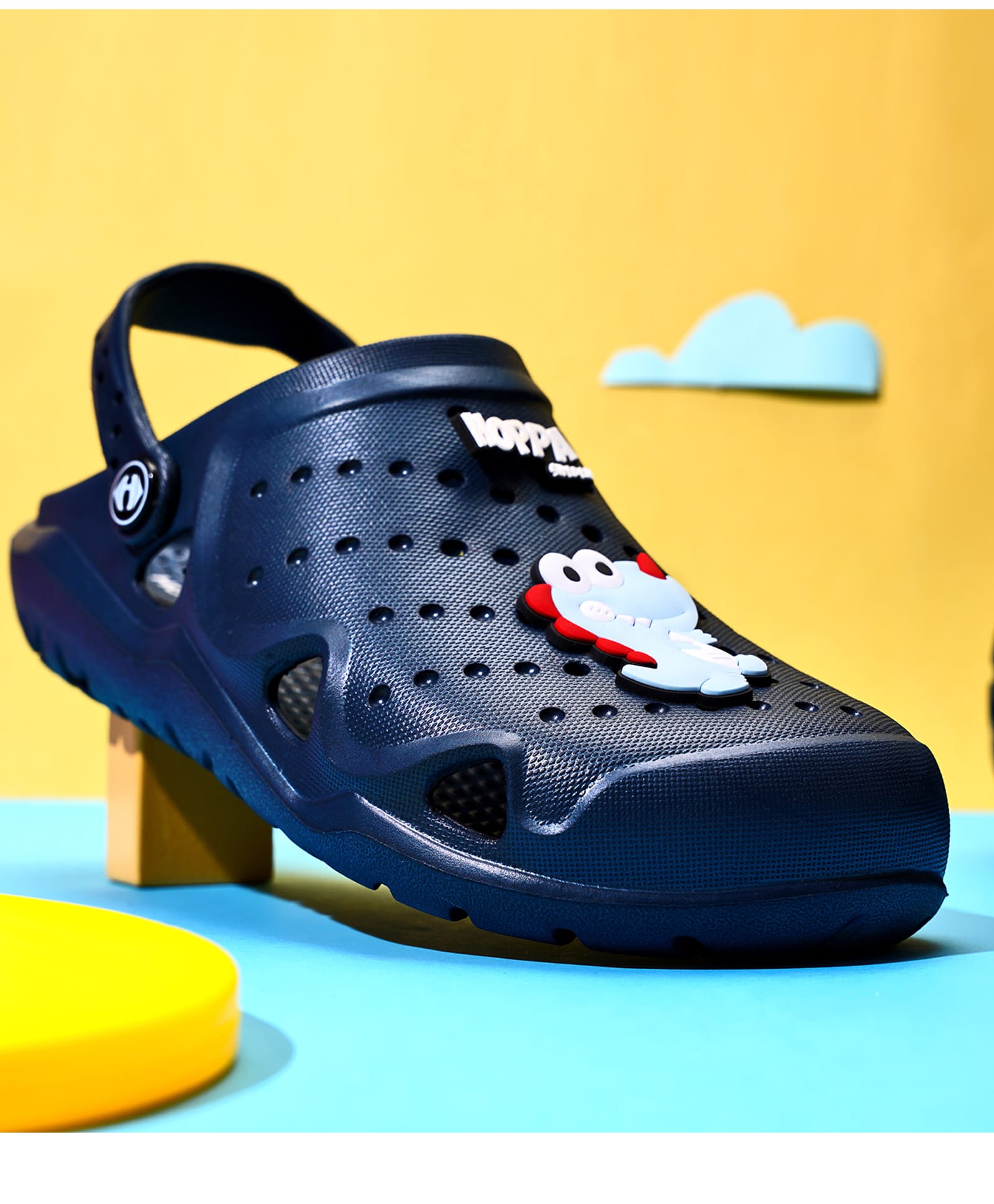 HOPPA SWEDEN Perforated Slingback Clogs With Dinosaur Charms - Navy Blue-picture-13