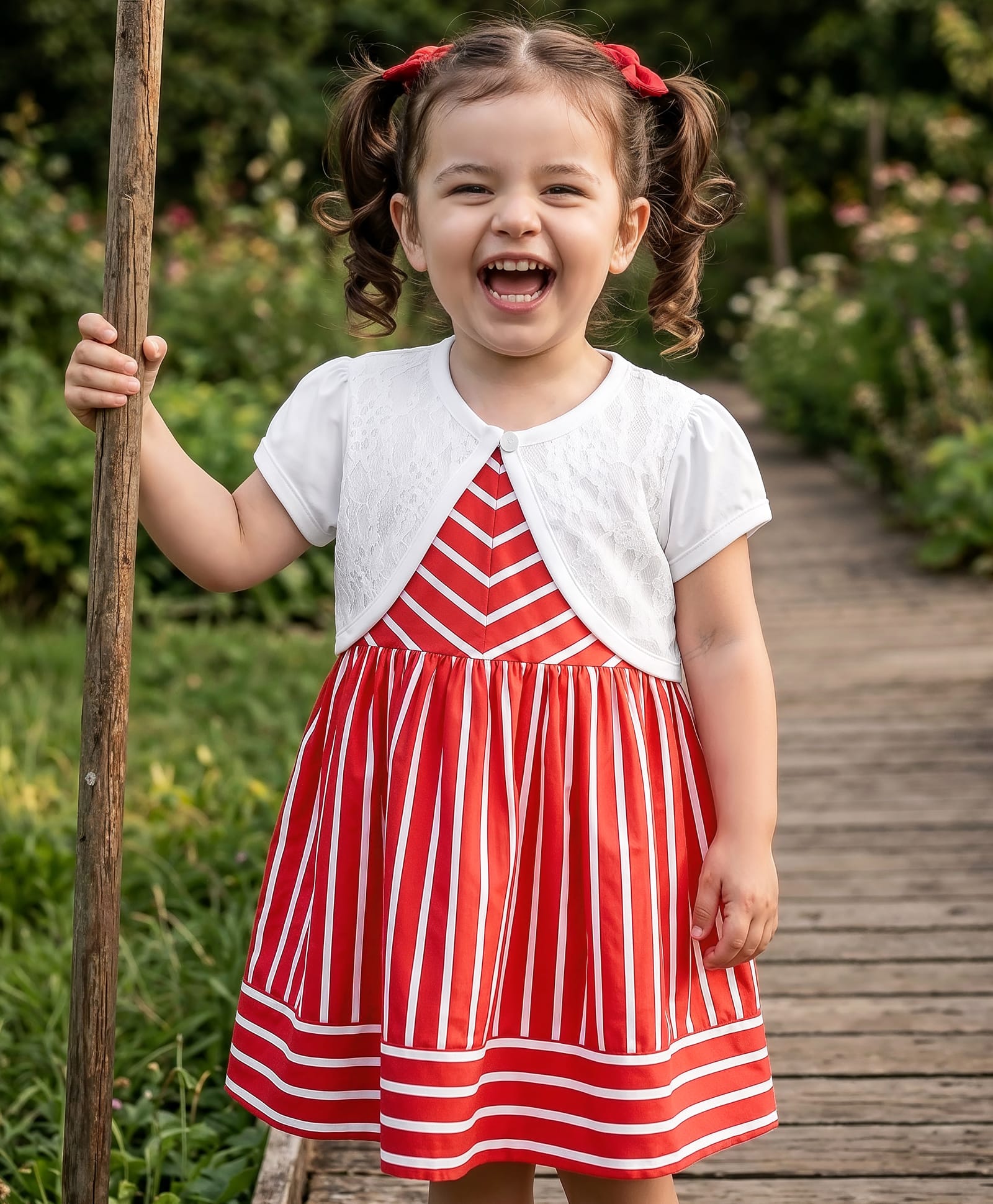 Babyhug Single Jersey Knit Striped Frock with Half Sleeves Shrug - Pink-image-46