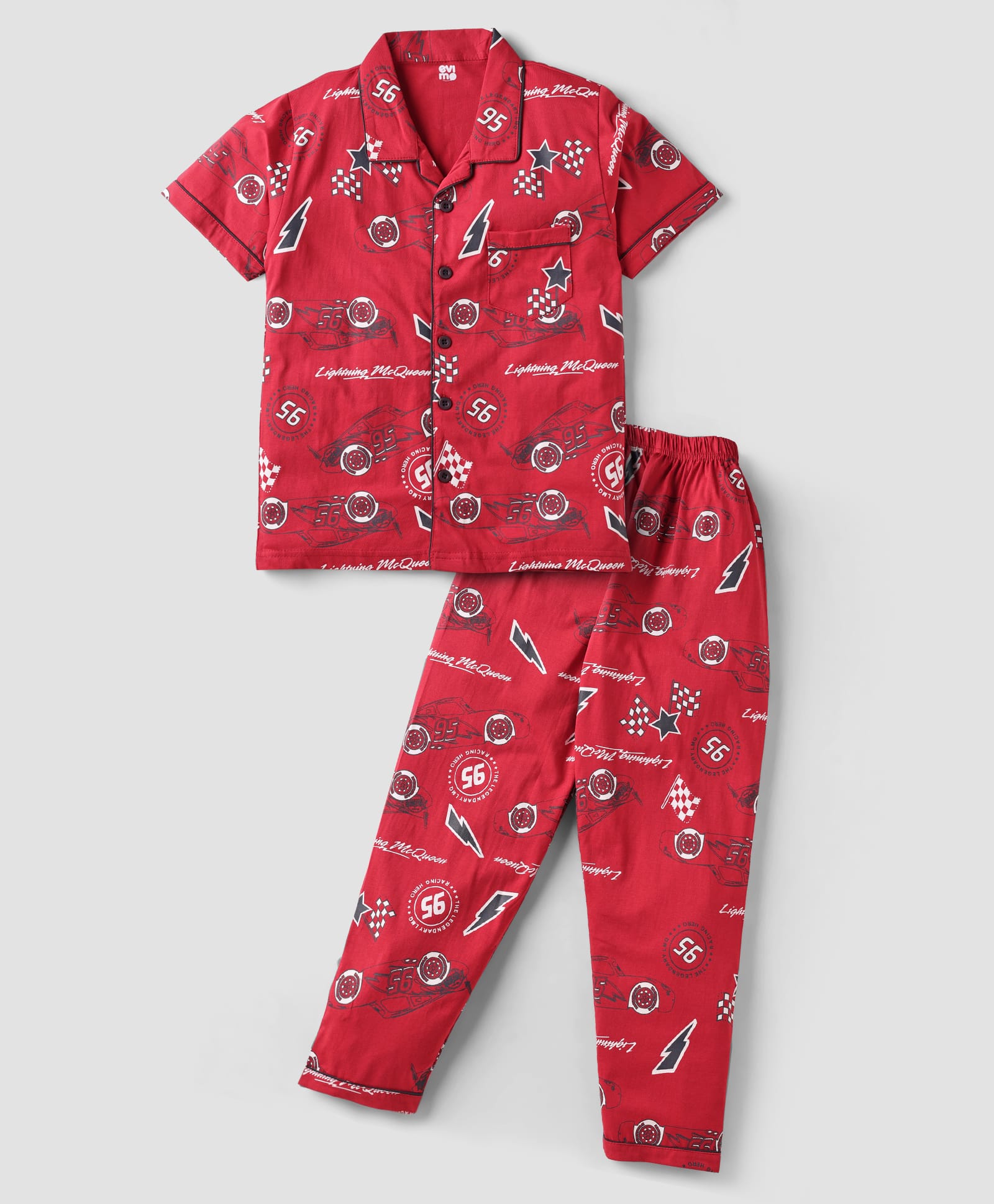 Evimo Single Jersey Knit Half Sleeves Co-ords Night Suit with Car Racing Print - Red-picture-15