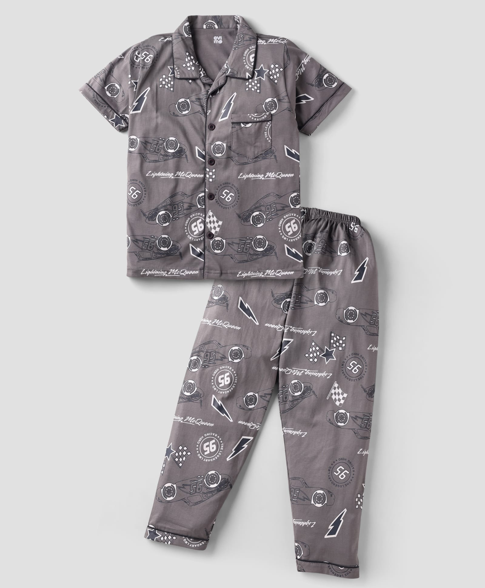 Evimo Single Jersey Knit Half Sleeves Co-ords Night Suit with Car Racing Print - Grey-picture-17