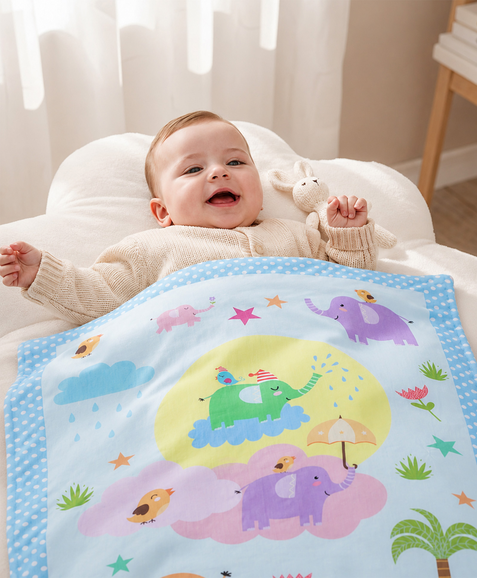 Babyhug Cotton Quilt Elephant Print - Multicolor | Soft and Comfortable| Breathable Fabric| New Born Gifting Option| Light Weight and Foldable| Travel Friendly| Machine Washable-image-37