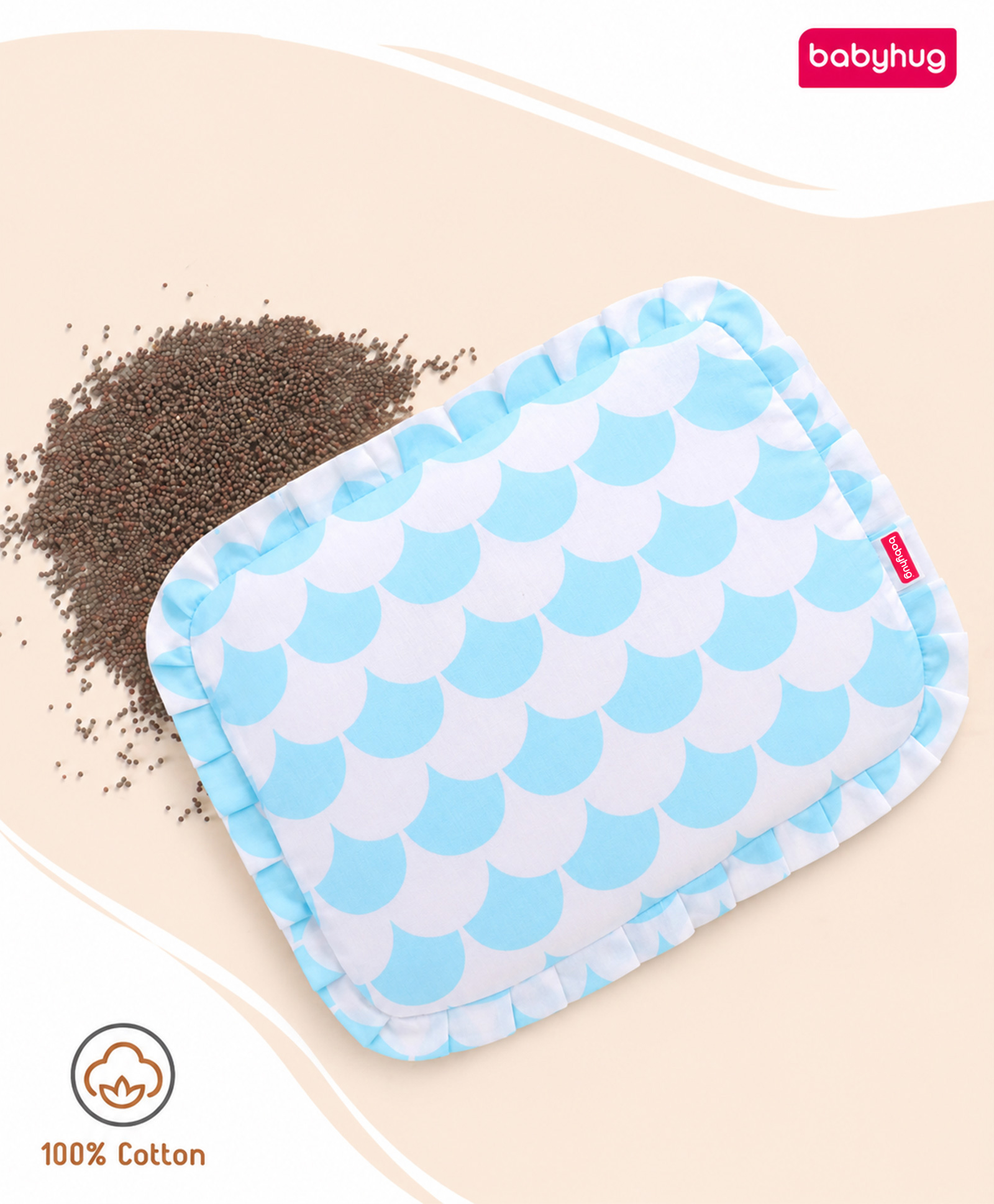 Babyhug Head Shaping Mustard Seed Pillow Abstract Print - Blue| 1 Kg Natural Rai| Cotton Removable Cover| Natural Warming Property|Prevents Cold & Flat Head Syndrome| NewBorn Neck & Shoulder Support-image-41