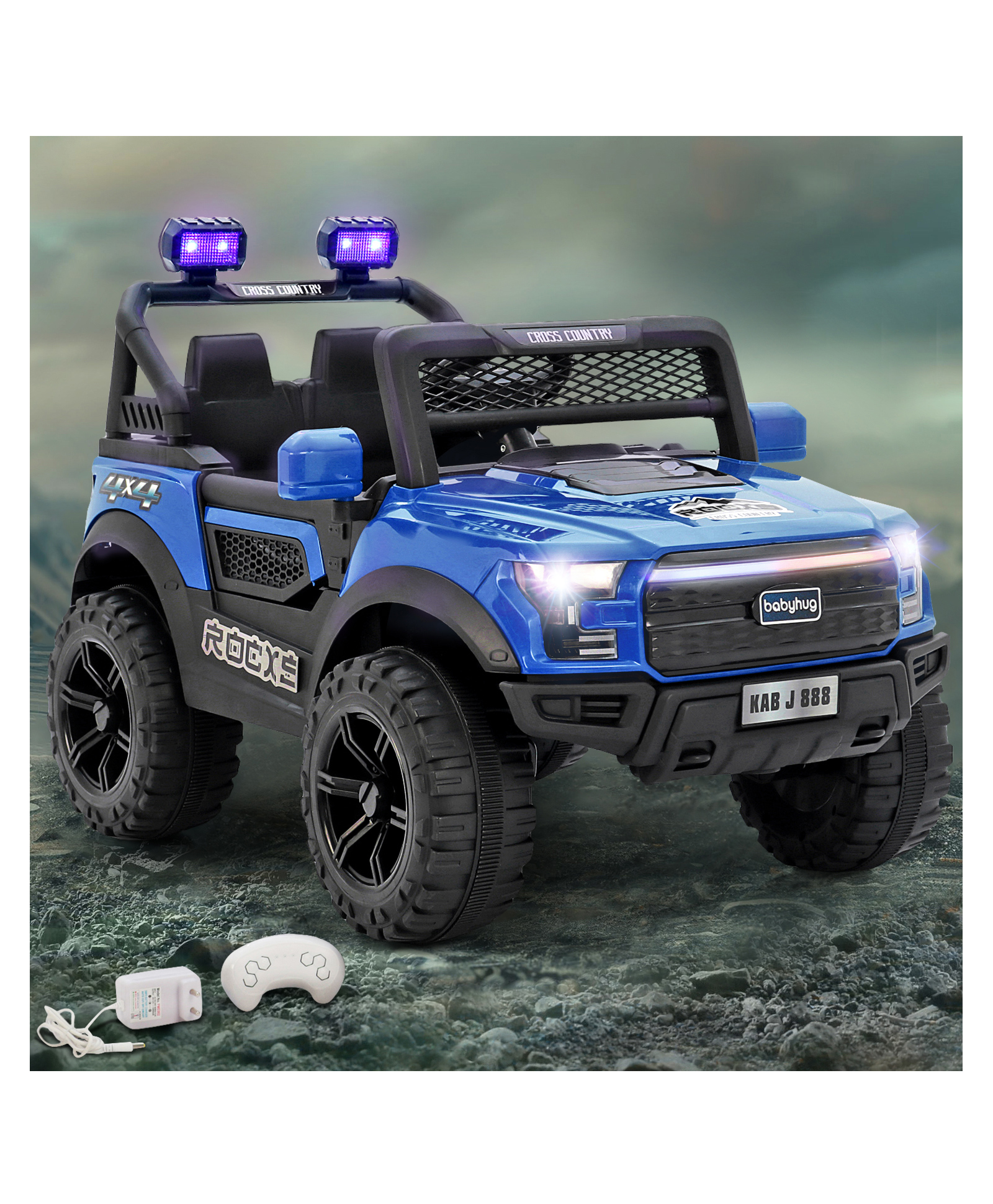 Babyhug 4x4 Battery Operated Ride on Jeep with Music & LED Lights - Blue| Rechargeable Battery| Openable Doors| Built-in Music & AUX| Remote Control| Easy to Assemble|Forward & Reverse-image-38