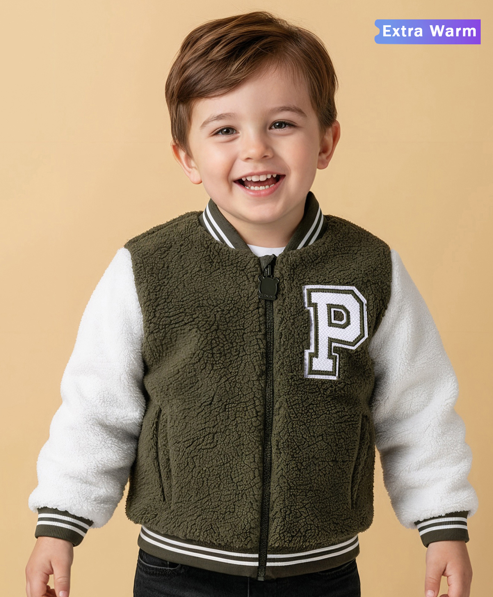 Babyoye Woven Full Sleeves Bomber Jacket With Alphabet Patch - Dark Brown & White-picture-21