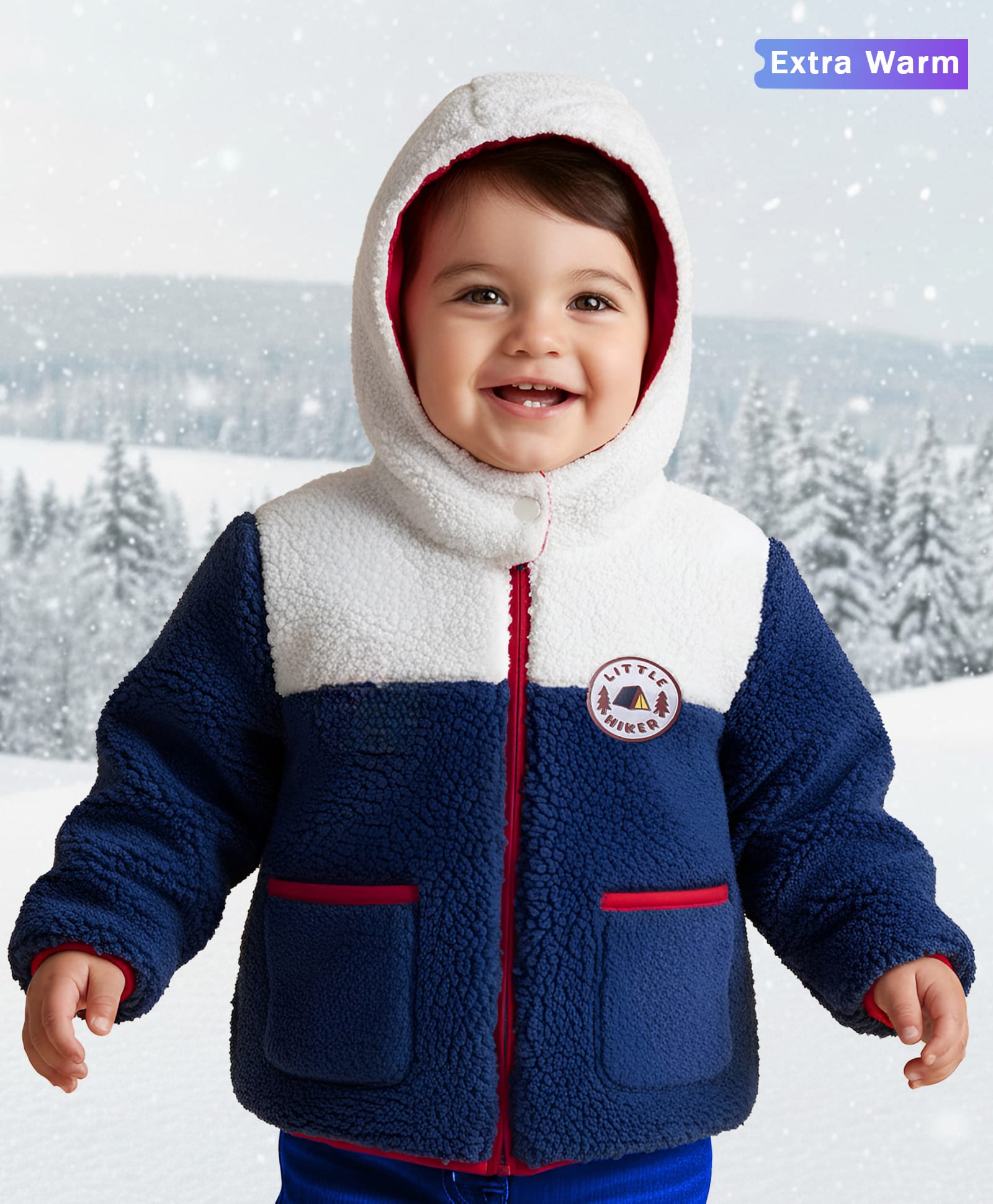 Babyoye Woven Full Sleeves Hooded Winter Jacket With Badge Detailing - Multicolor-image-37