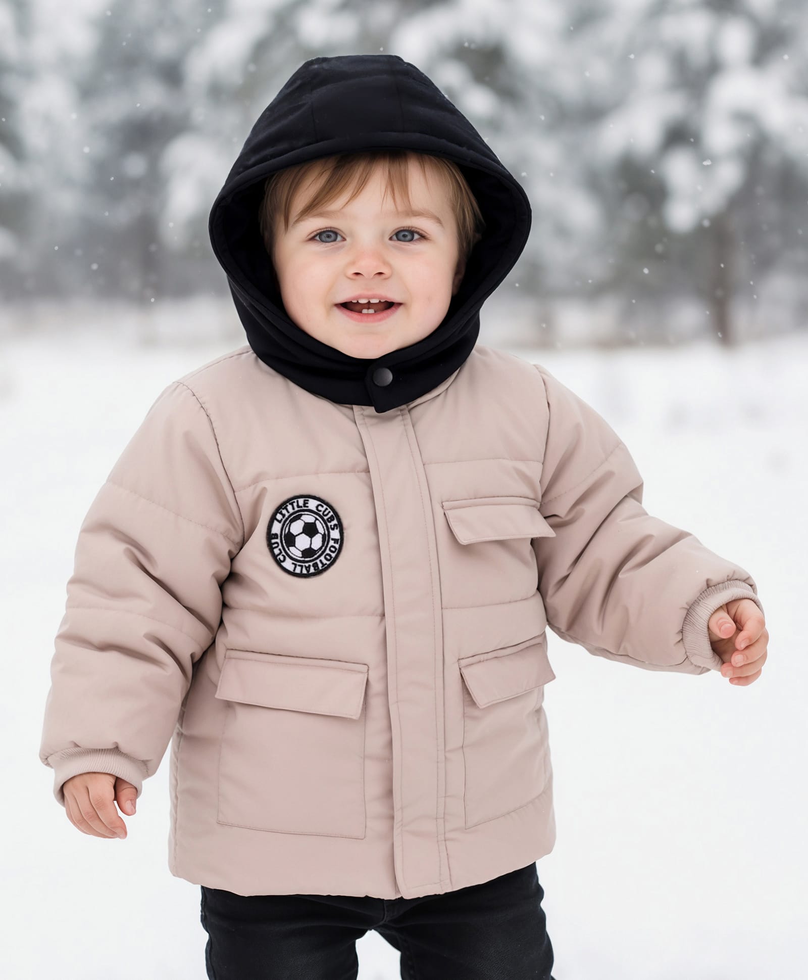 Babyoye Woven Full Sleeves Padded Hoodies With Animal Patch - Tan-image-30