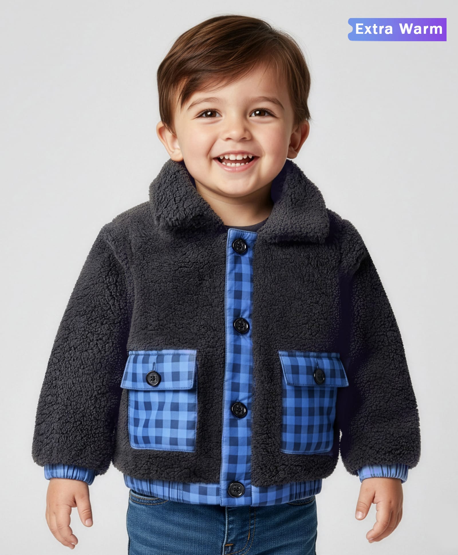 Babyoye Woven Full Sleeves Checks Winter Jacket - Black-image-38