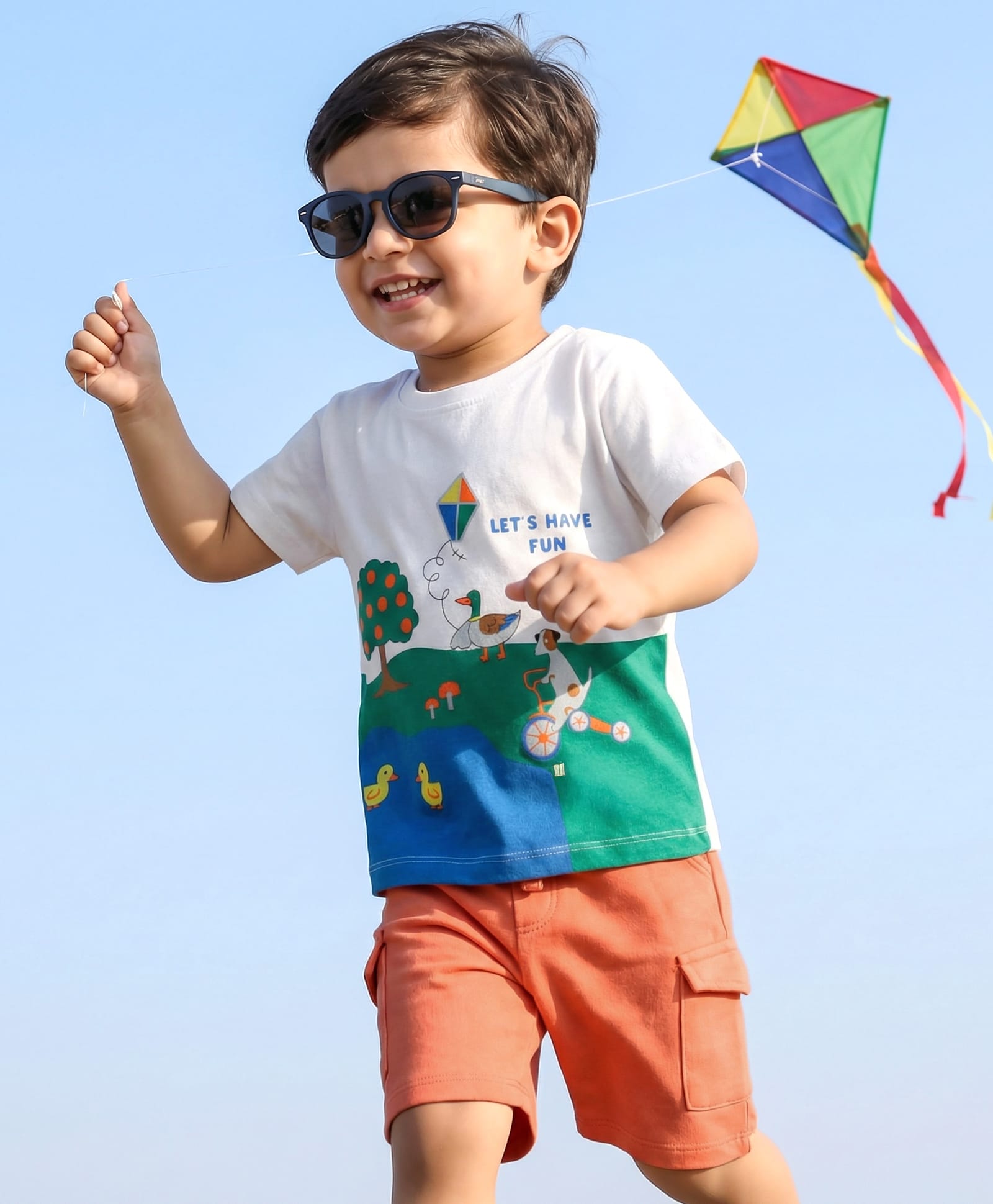 Babyhug Single Jersey Knit Half Sleeves T-Shirt & Shorts Set with Animal Print - Orange & White-image-43