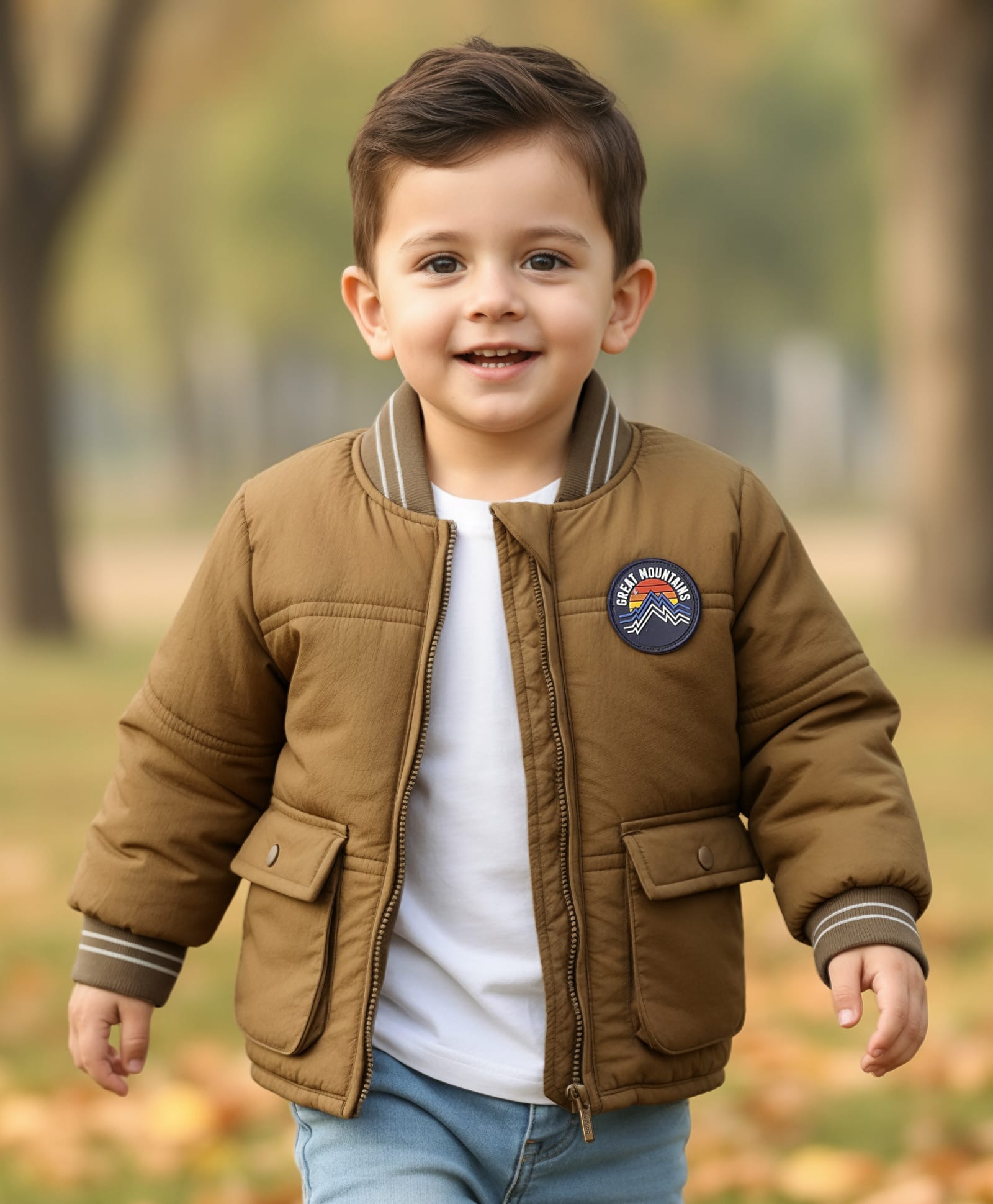 Babyhug Woven Full Sleeves Padded Jacket with Patch Detailing - Brown-image-7