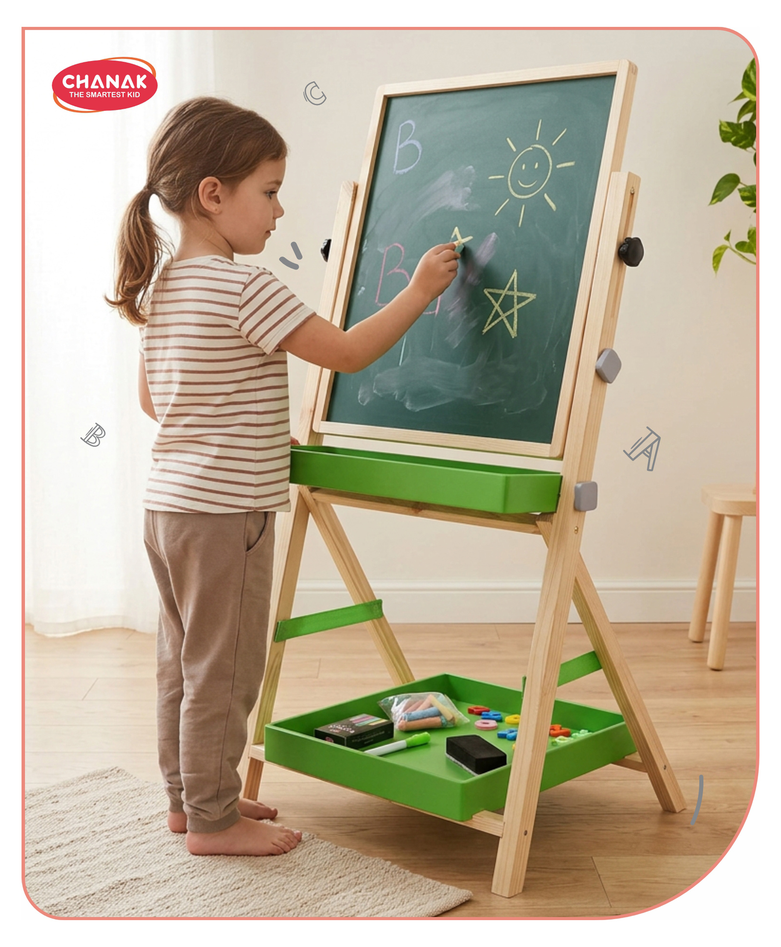 Aditi Toys 2-in-1 Wooden Kids Easel Board with Magnetic Whiteboard & Chalkboard-picture-14