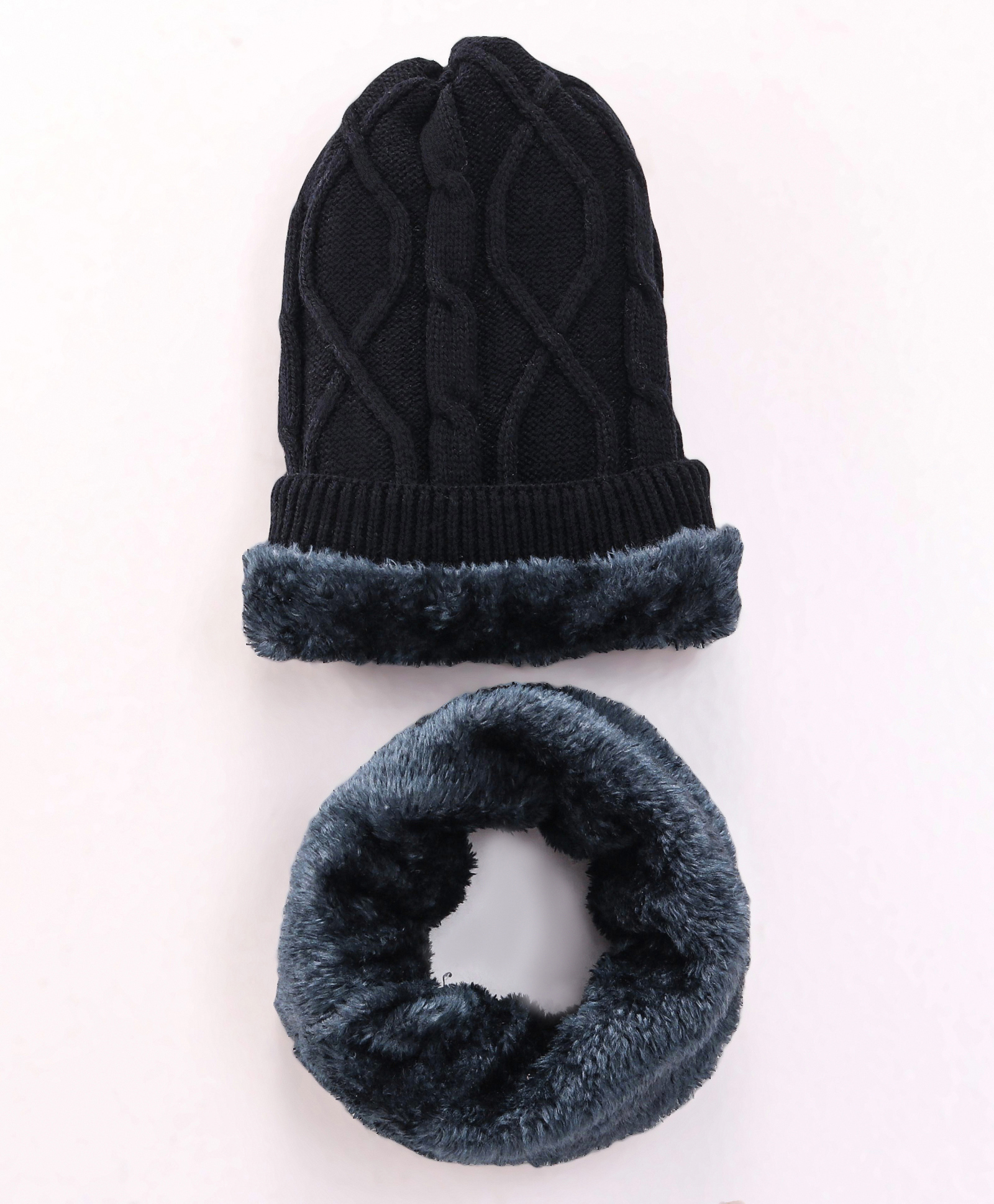 Pine Kids Knitted Solid Woollen Cap & Muffler Black - Diameter 20 cm-picture-13