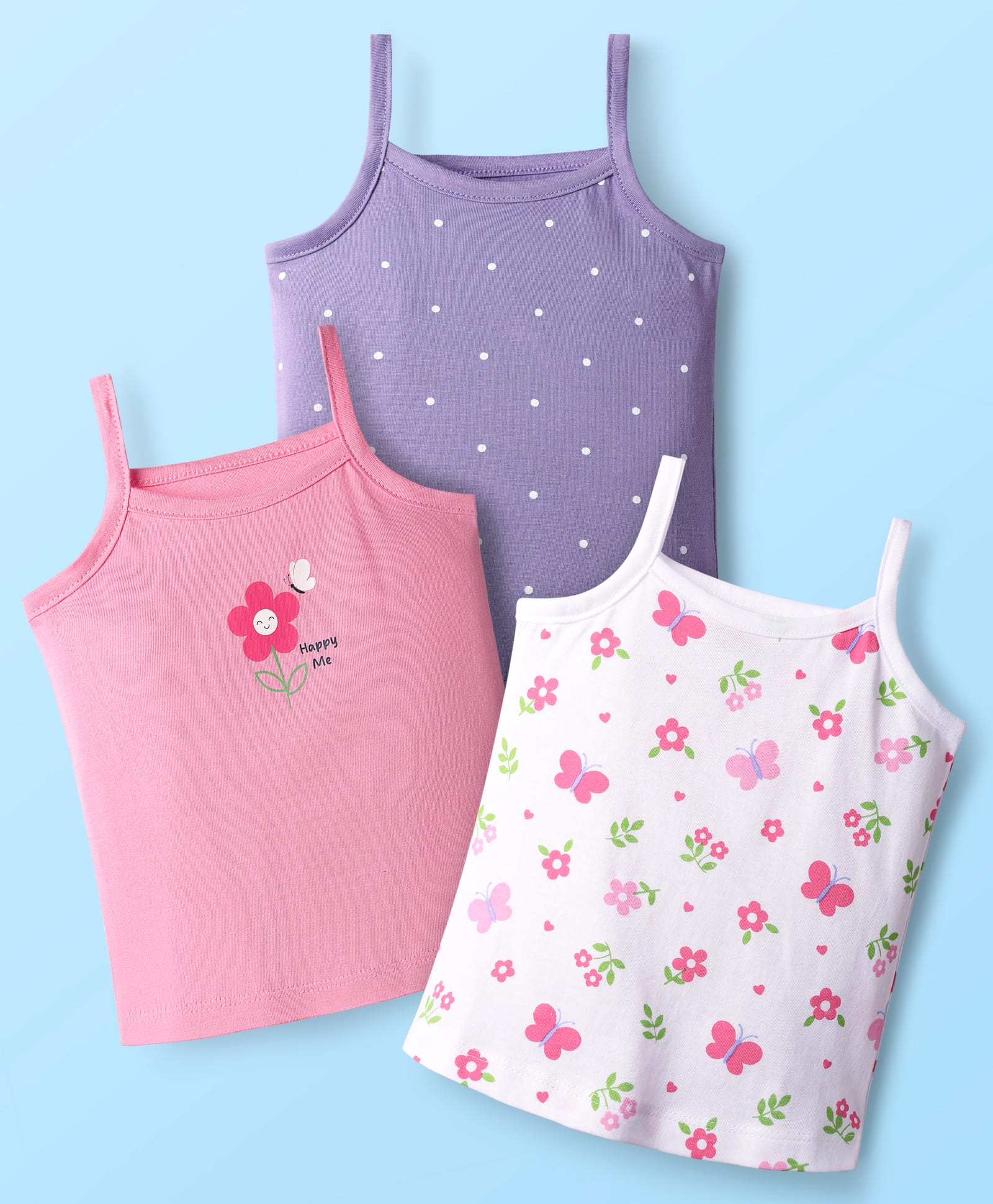 Babyhug 100% Cotton Single Jersey Knit Antibacterial Slips with Polka Dot & Floral Print Pack of 3 - White Pink & Light Purple-image-33