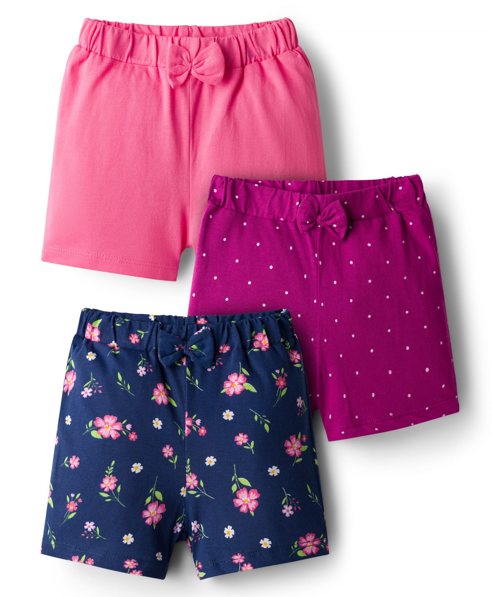 Babyhug Single Jersey Knit Shorts With Floral Print Pack Of 3 - Navy Blue & Pink-image-37