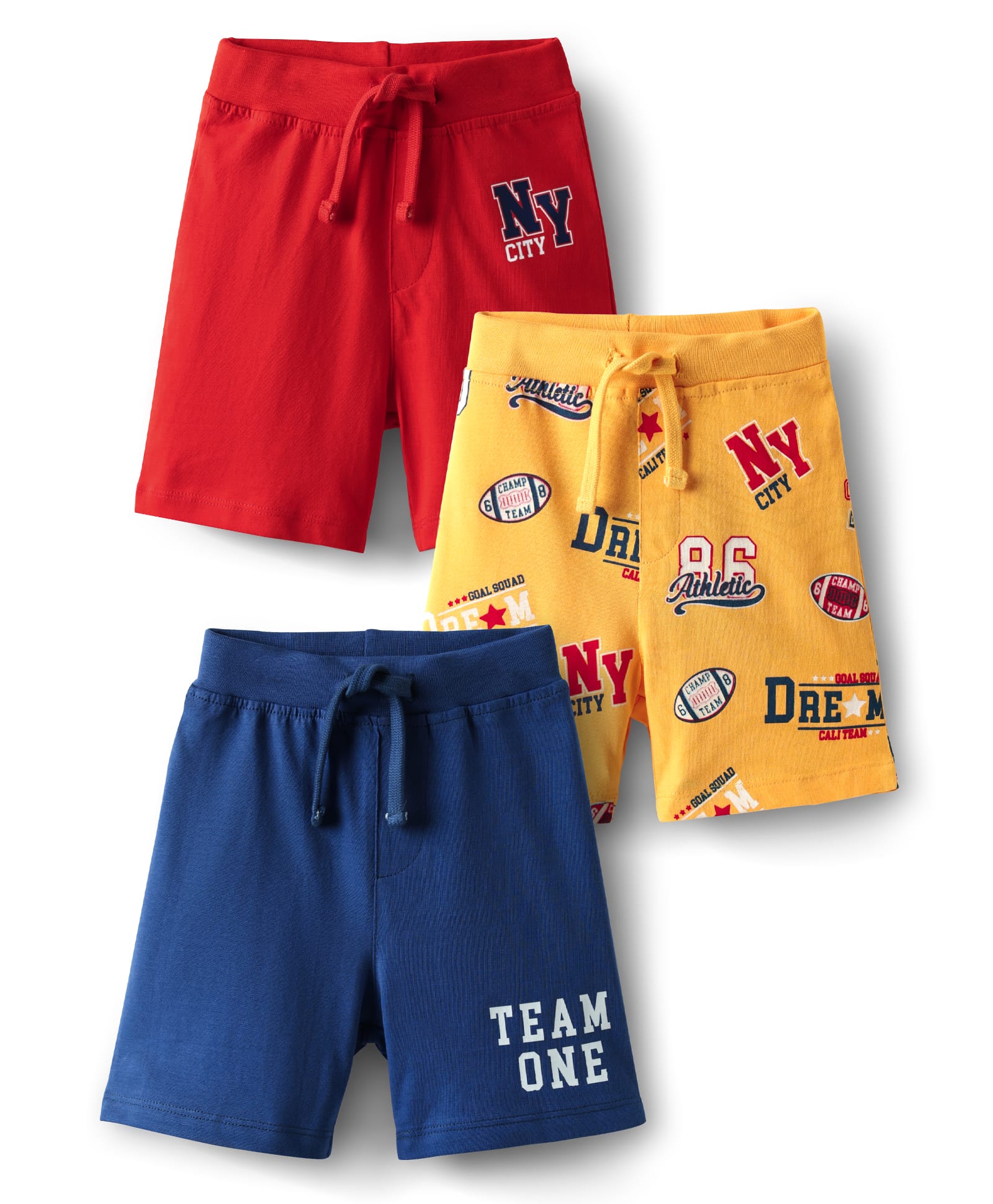 Babyhug Single Jersey Knit Text Printed Shorts Pack of 3 - Red Yellow & Blue-image-12