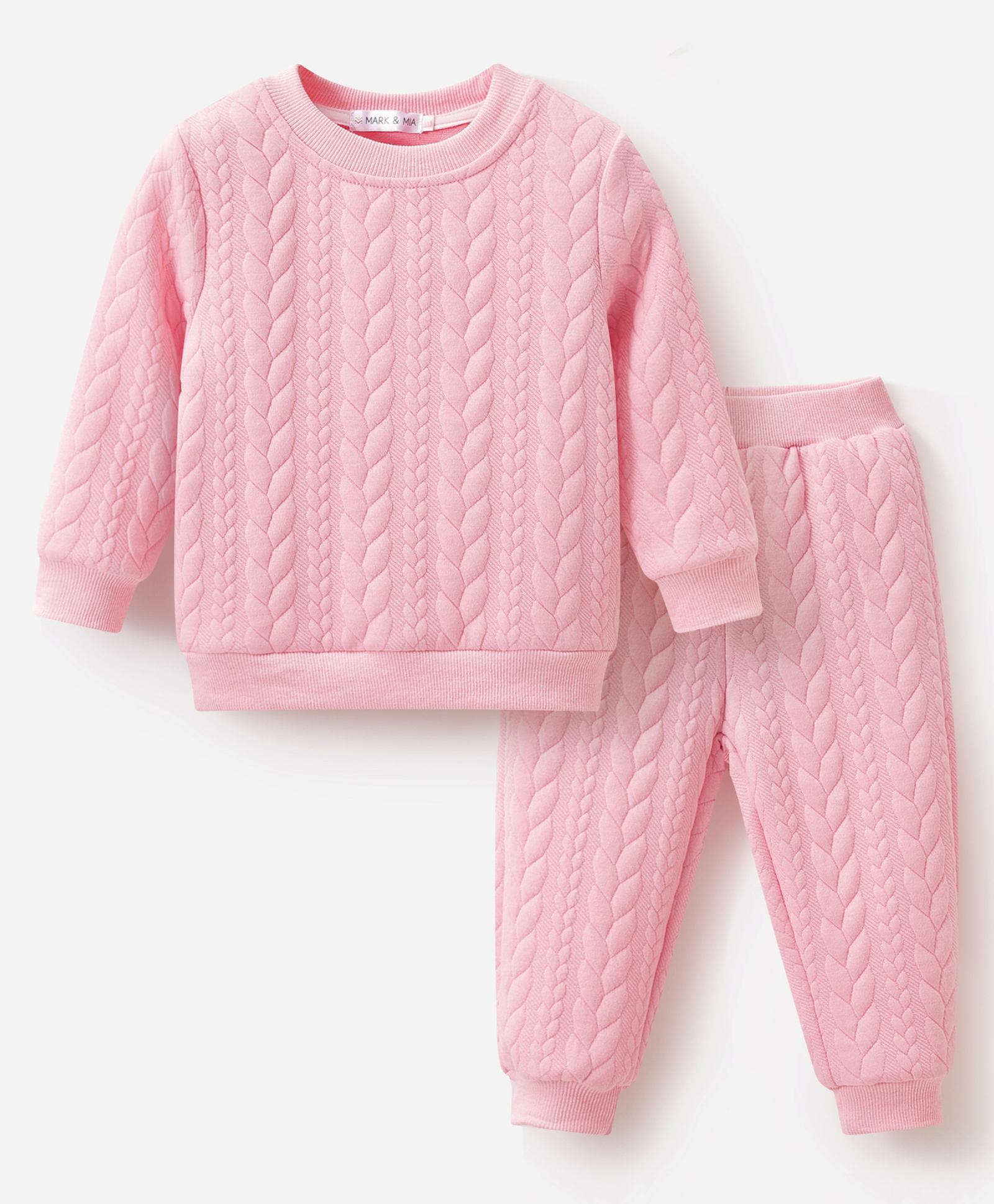 Mark & Mia Full Sleeves Co-ords Winter Wear Sweatshirt & Lounge Pant Set with Cable Knit Design - Pink-image-26