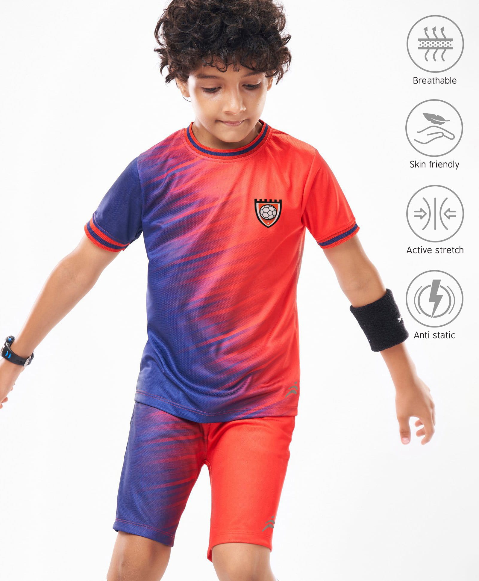 Pine Active Knit Half Sleeves Printed T-Shirt & Shorts Set - Red