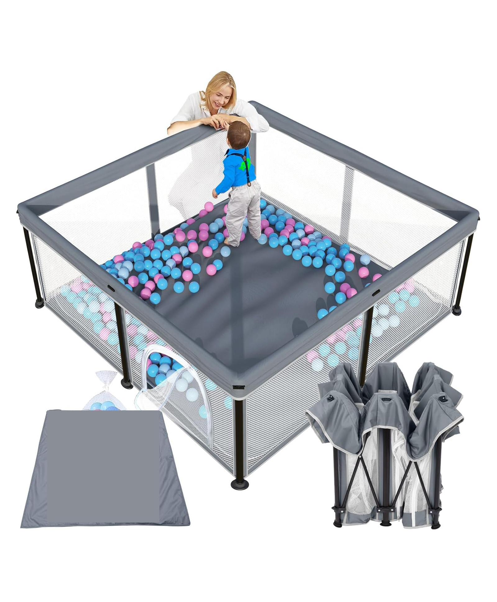 MONSTECH 120x120cm Foldable & Travel-Friendly Baby Playpen Portable Play Yard & Activity Center for Toddlers up to 5 Years Baby Fence for Indoor and Outdoor Use- Dark grey-picture-22