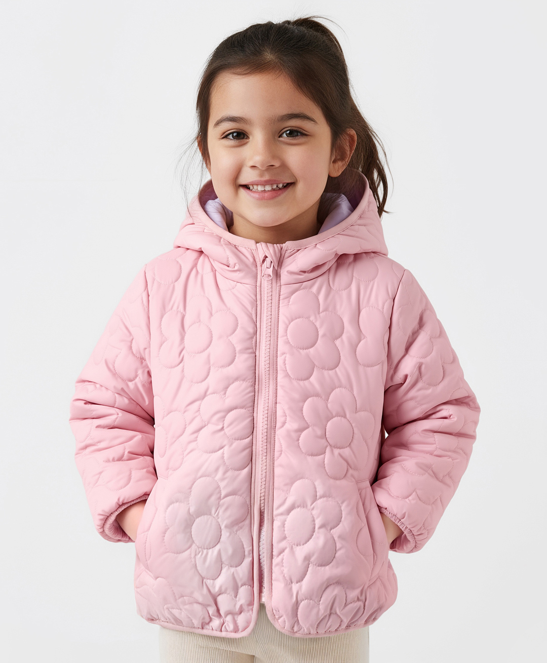 Bonfino Woven Full Sleeves Floral Quilted Puffer Hooded Jacket - Pink-picture-12