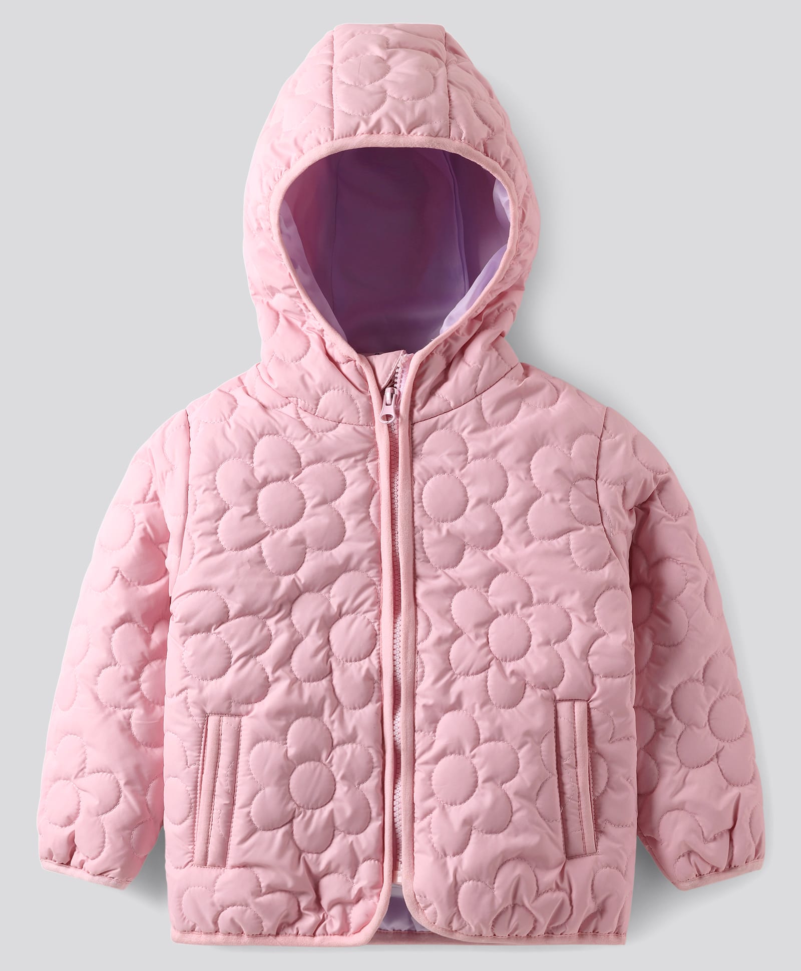 Bonfino Woven Full Sleeves Floral Quilted Puffer Hooded Jacket - Pink-picture-15