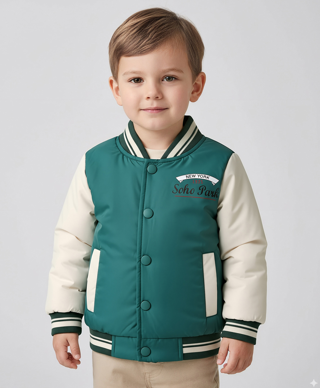 Bonfino Woven Full Sleeves Padded Bomber Jackets With Cut & Sew Design & Text Print - Teal Blue & White-picture-24