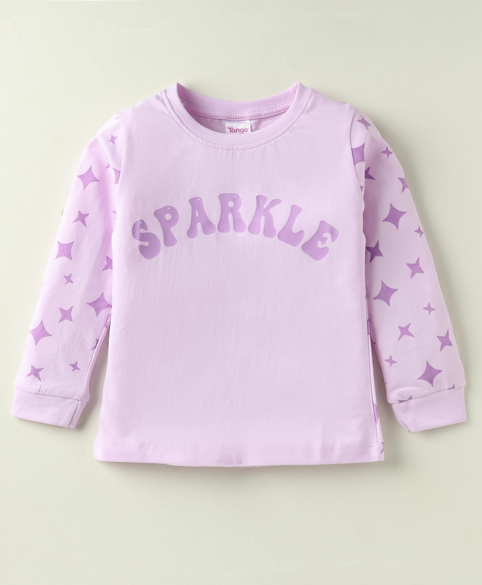 Tango Single Jersey Knit Full Sleeves T-Shirt with Star & Sparkle Print - Mauve-image-10