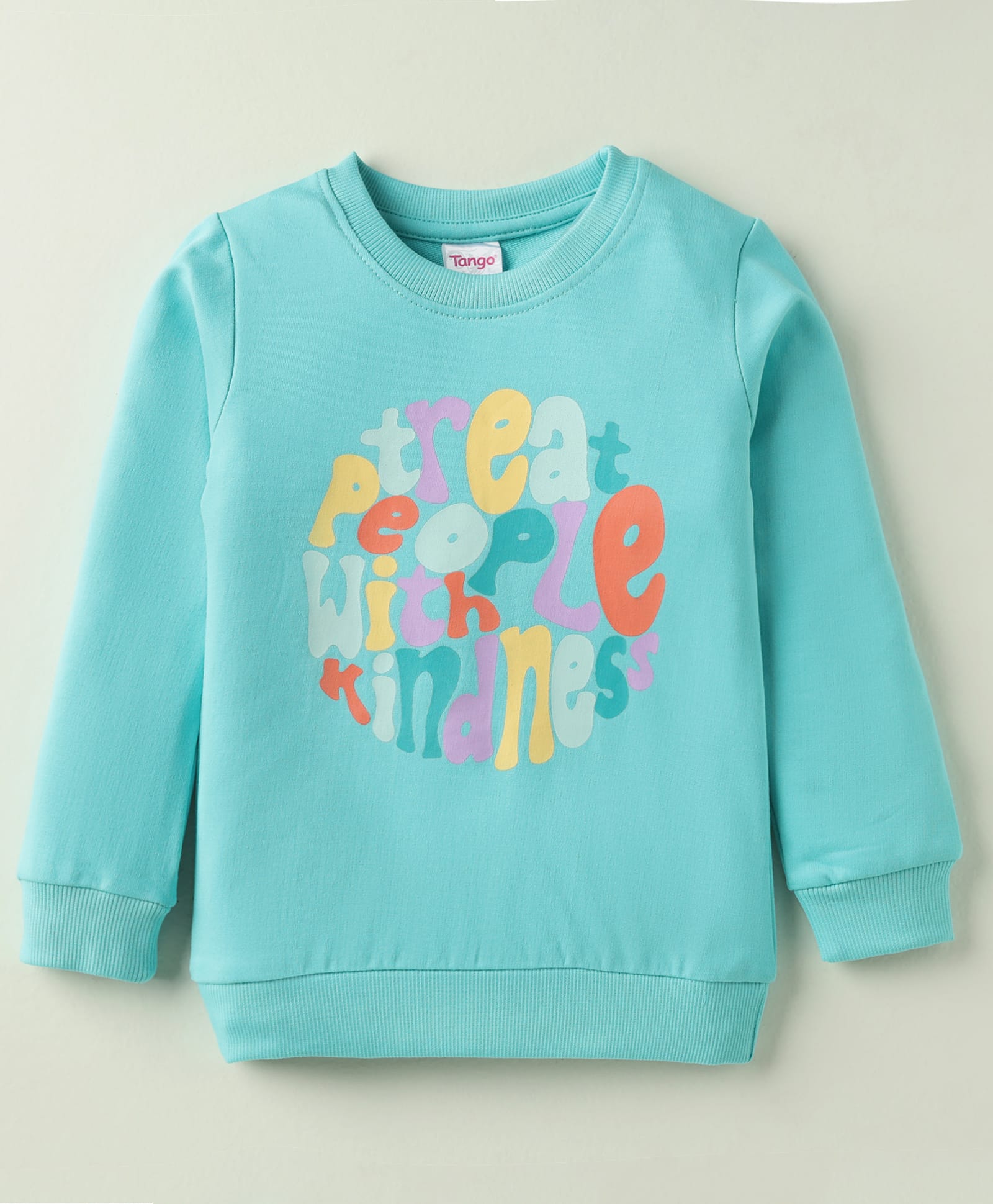 Tango Looper Knit Full Sleeves T-Shirt with Treat People With Kindness Text Print - Light Blue-image-4